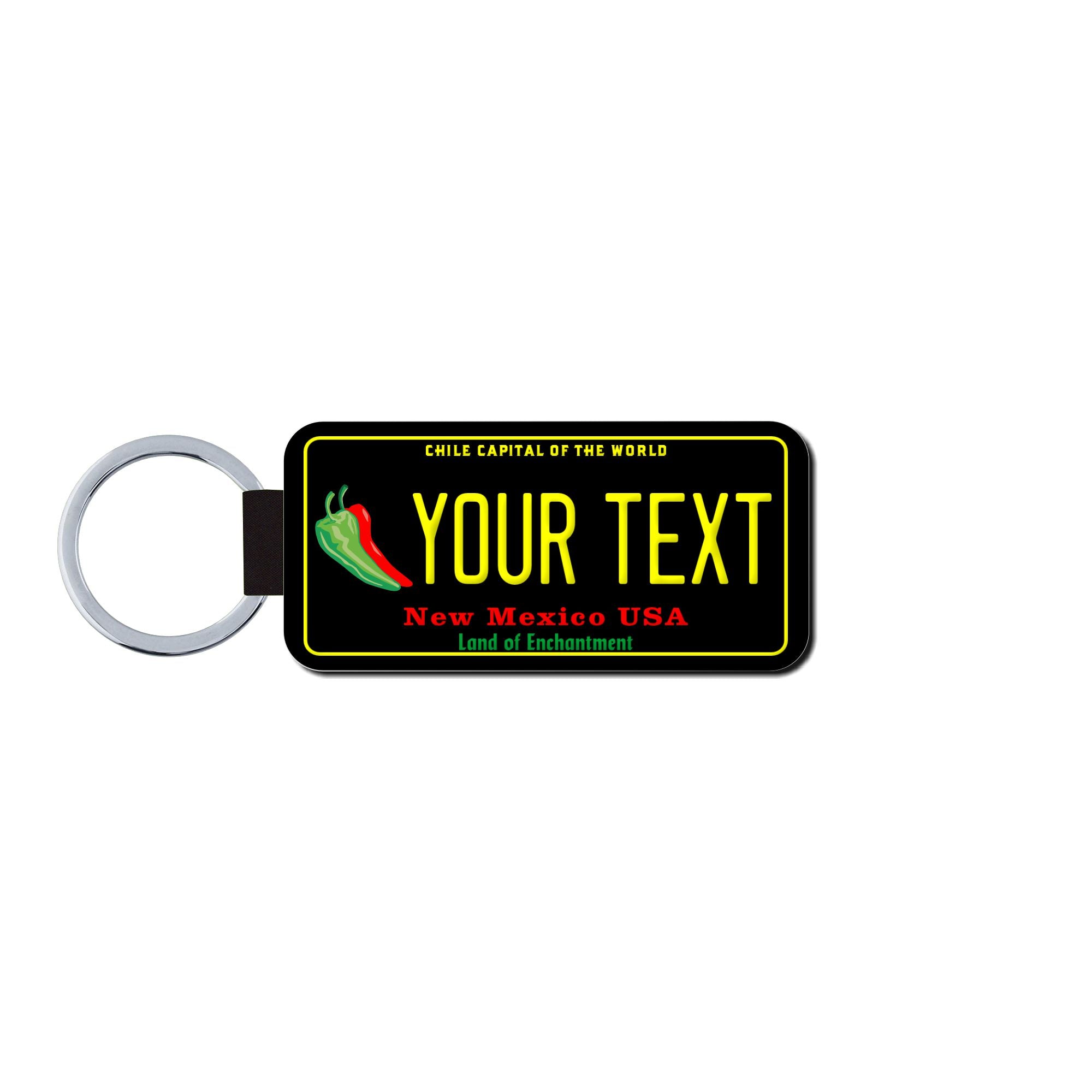 Personalized New Mexico 1.5" X 3" Faux Leather License Plate Key Ring Version 4