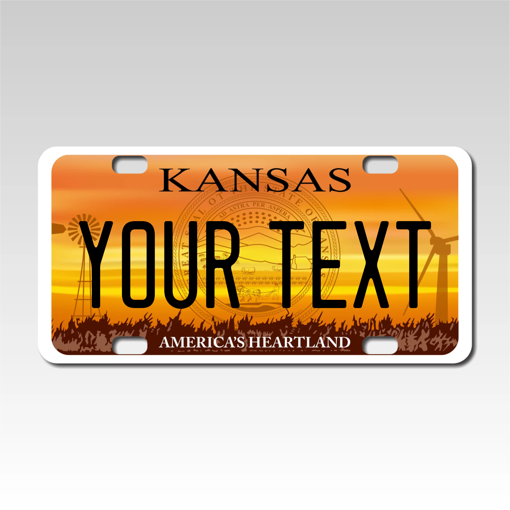 Personalized Kansas 3" X 6" FRP Plastic License Plate Version 4