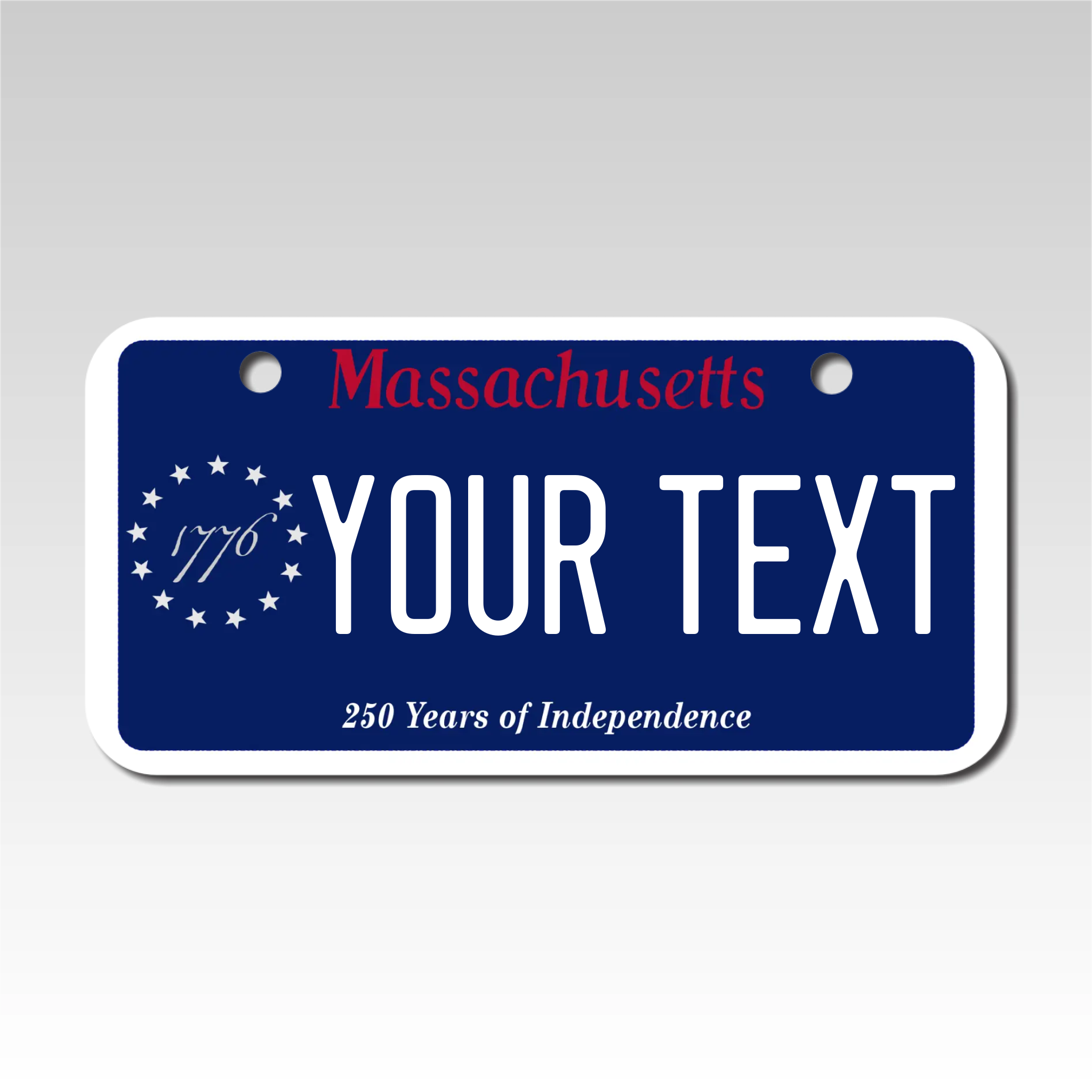 Personalized Massachusetts 2" X 4" Aluminum License Plate 250 Years of Independence Ver 2