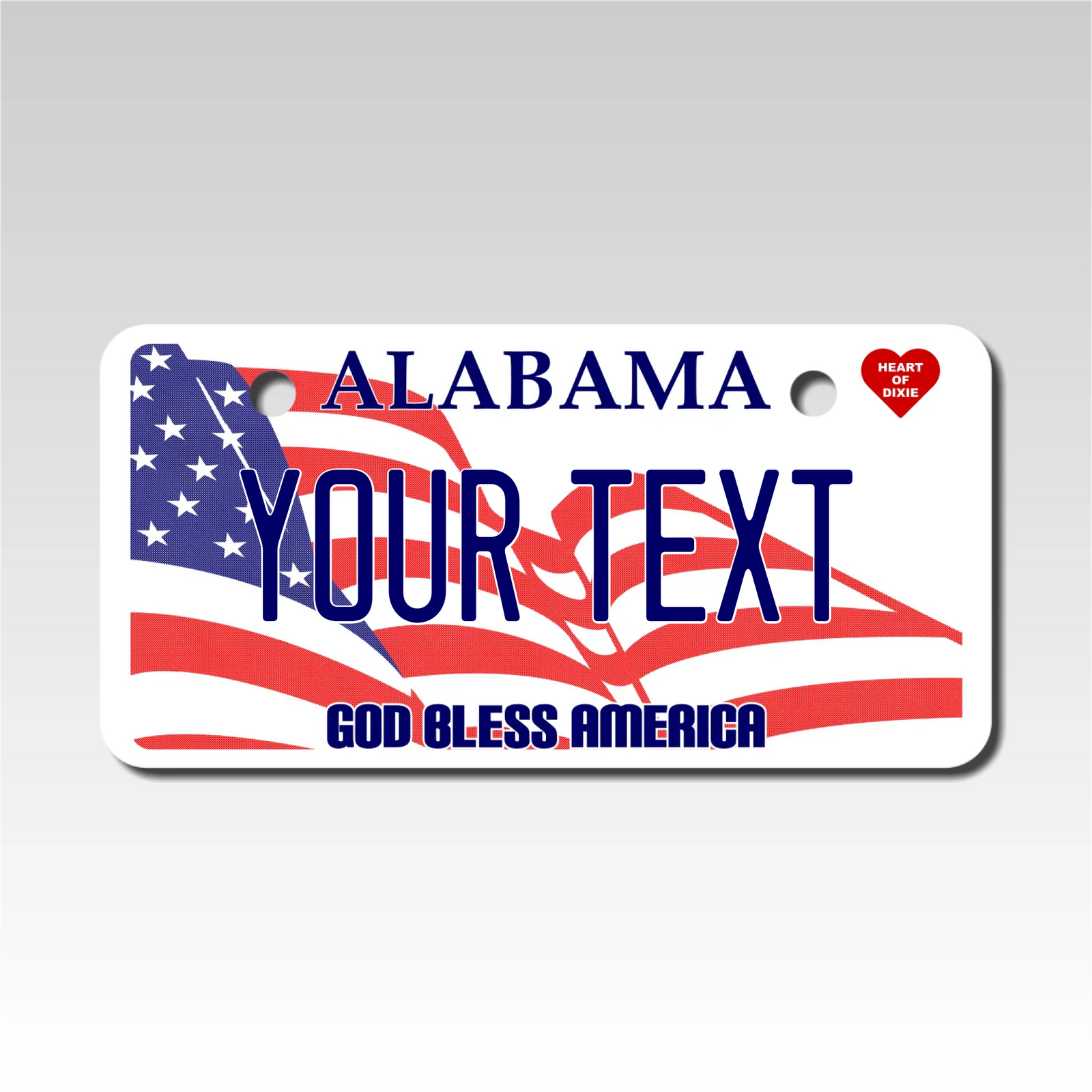 Personalized Alabama Mini License Plate by Custom Plate Pros - Size 2X4 God Bless America