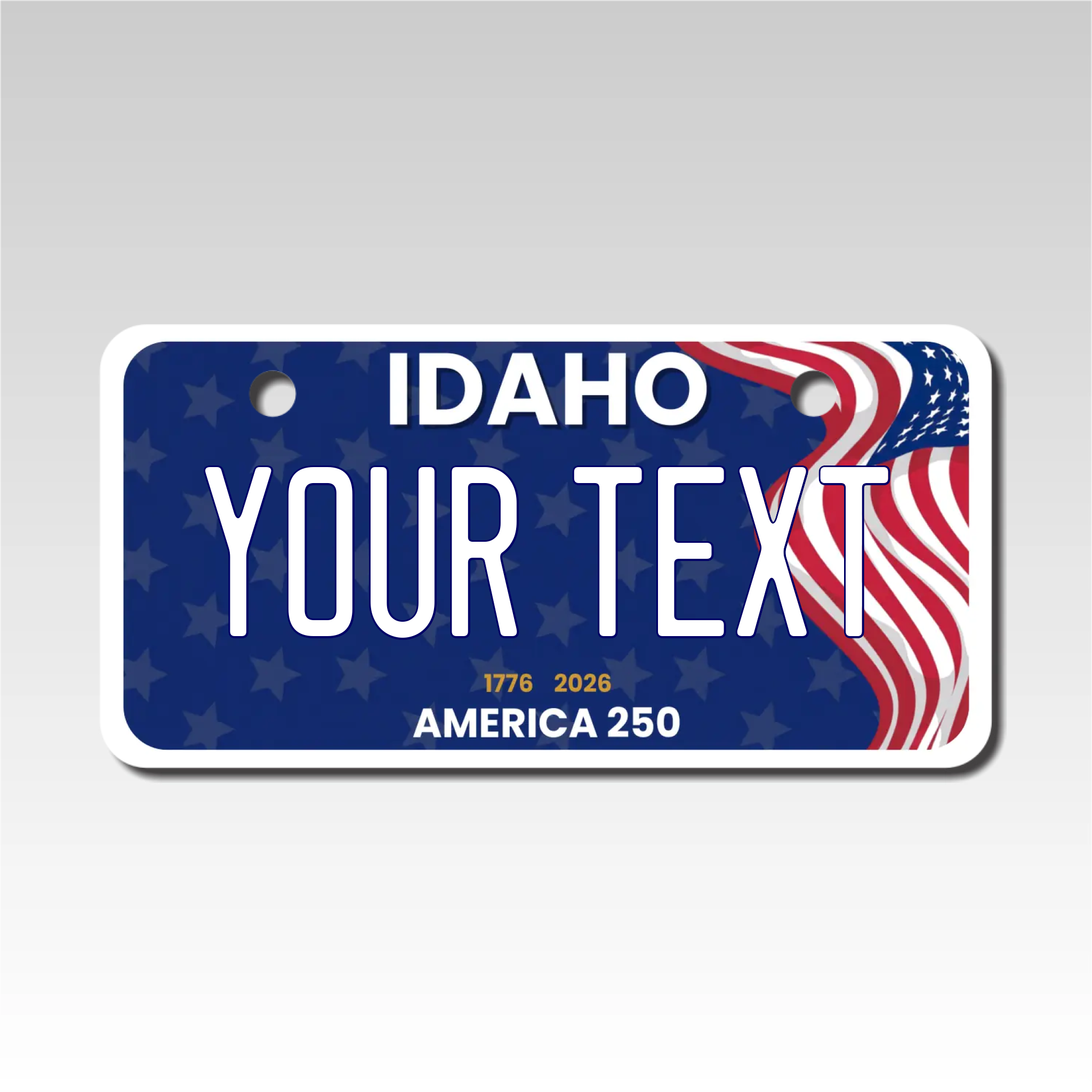 Personalized Idaho AMERICA 250 YEARS 2" X 4" Aluminum License Plate Version 2