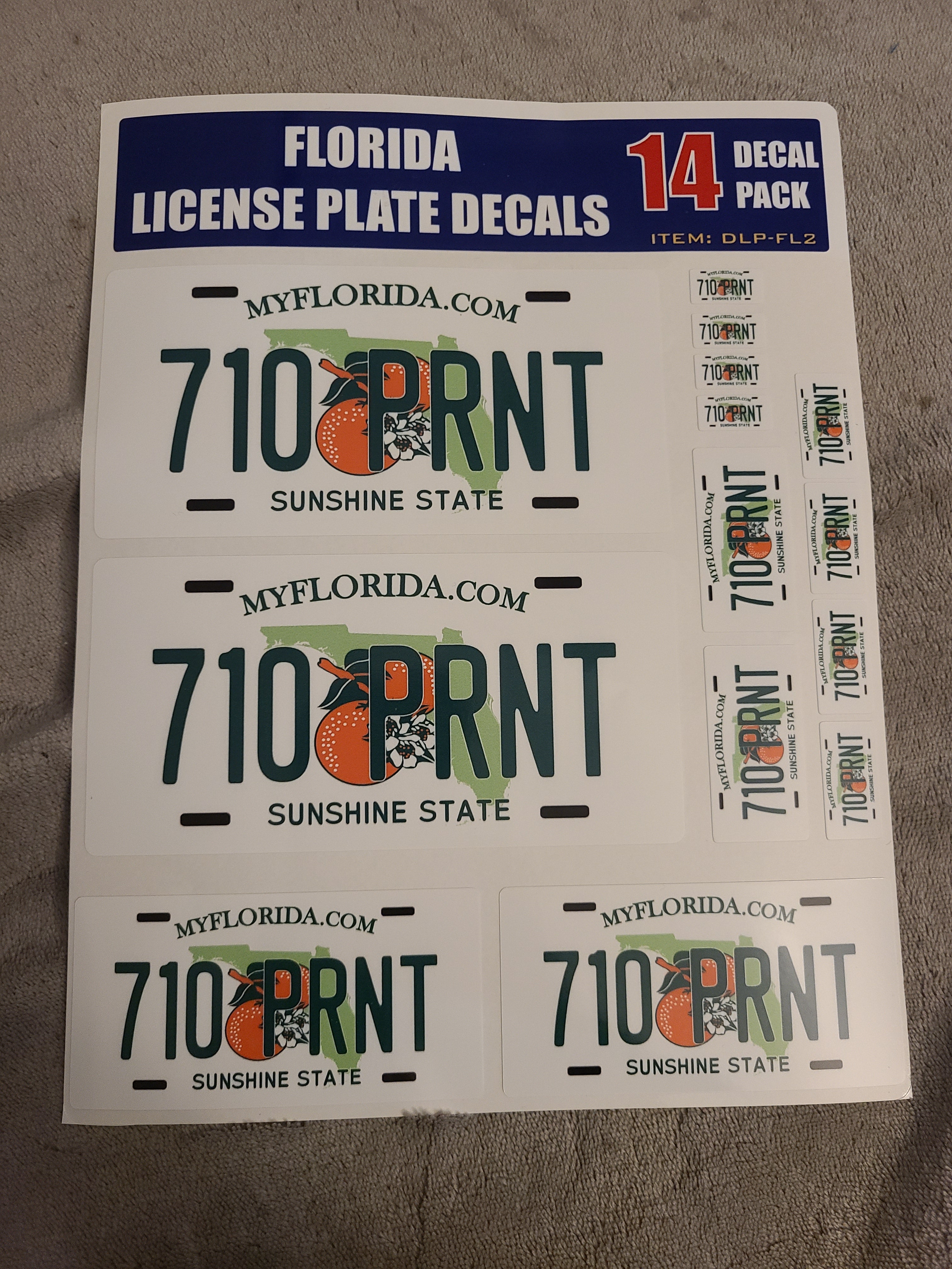 Personalized Florida License Plate Decals - Stickers Version 2
