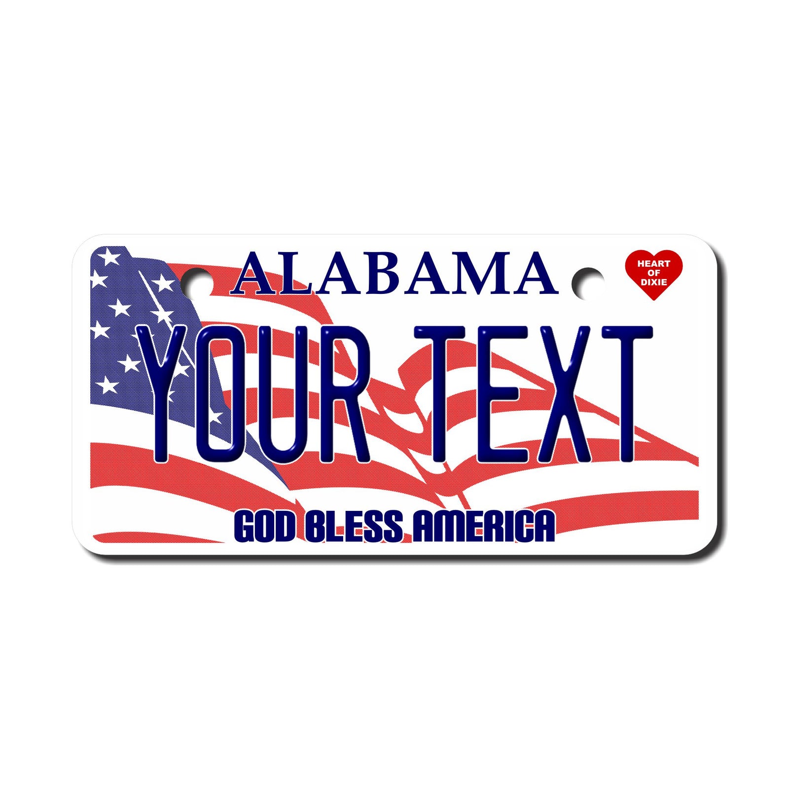 Personalized Alabama Mini License Plate by Custom Plate Pros - Size 2X4 God Bless America