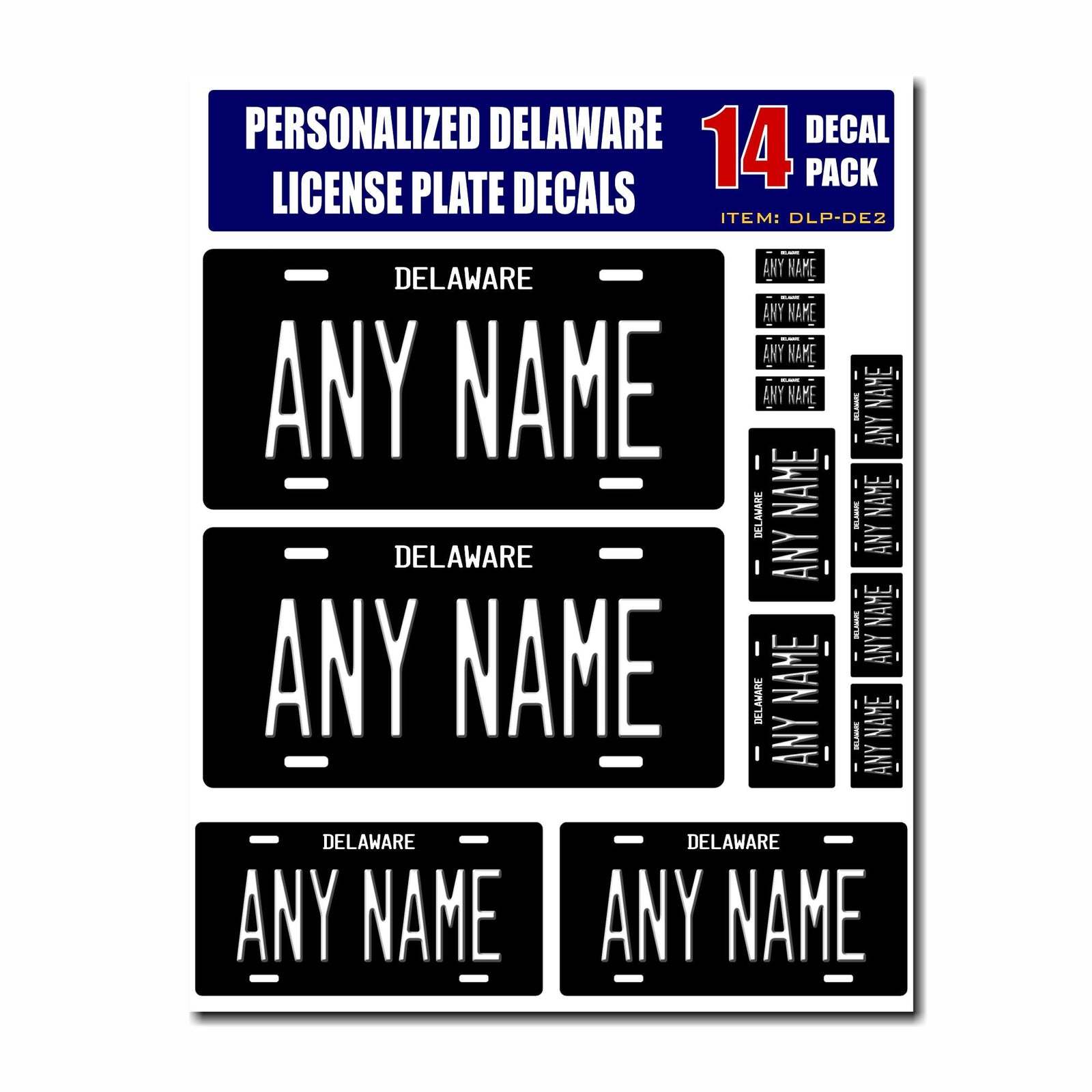 Personalized Delaware License Plate Decals - Stickers Version 2
