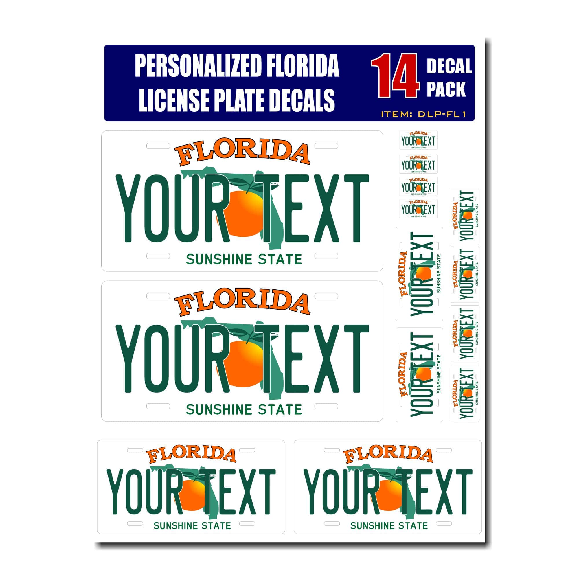 Personalized Florida License Plate Decals - Stickers Version 1