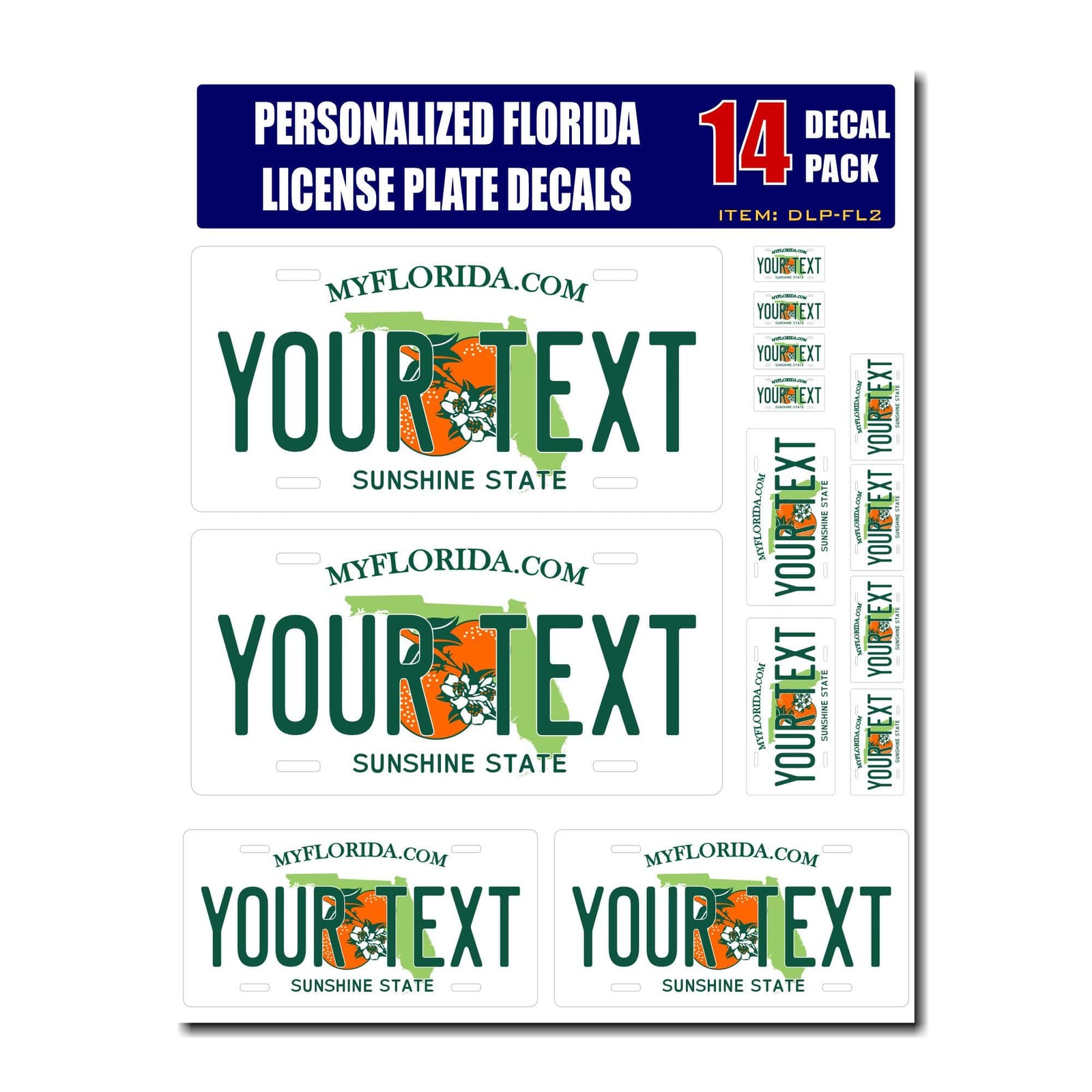 Personalized Florida License Plate Decals - Stickers Version 2