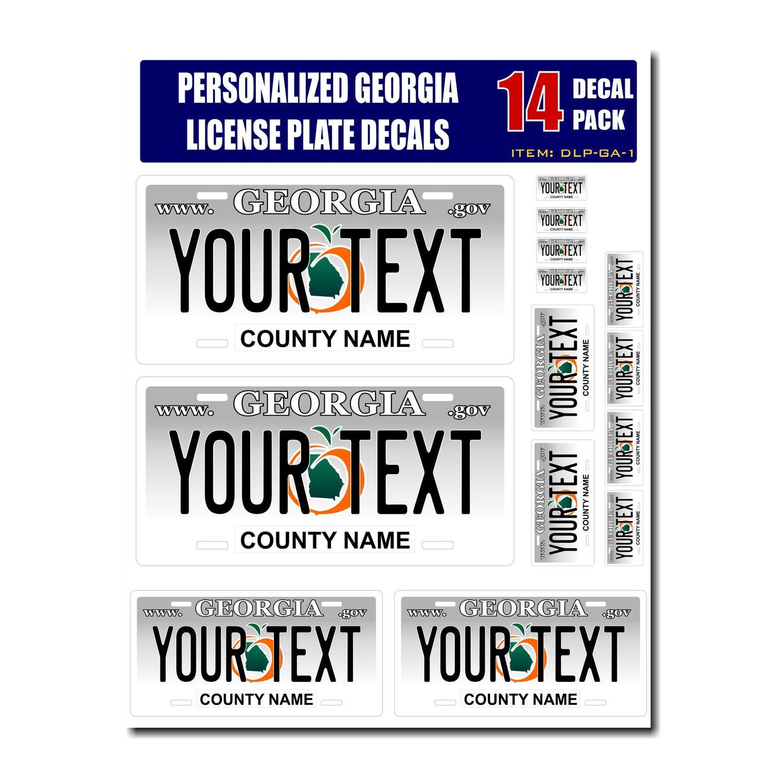 Personalized Georgia License Plate Decals - Stickers Version 1