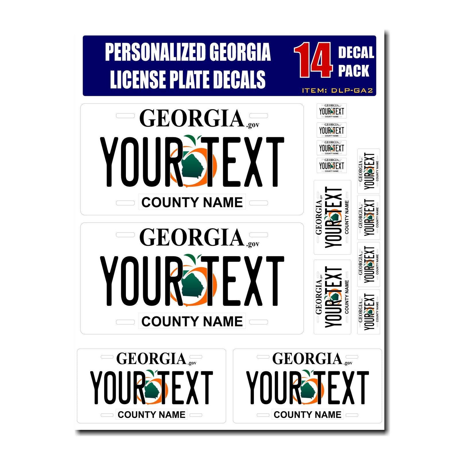 Personalized Georgia License Plate Decals - Stickers Version 2