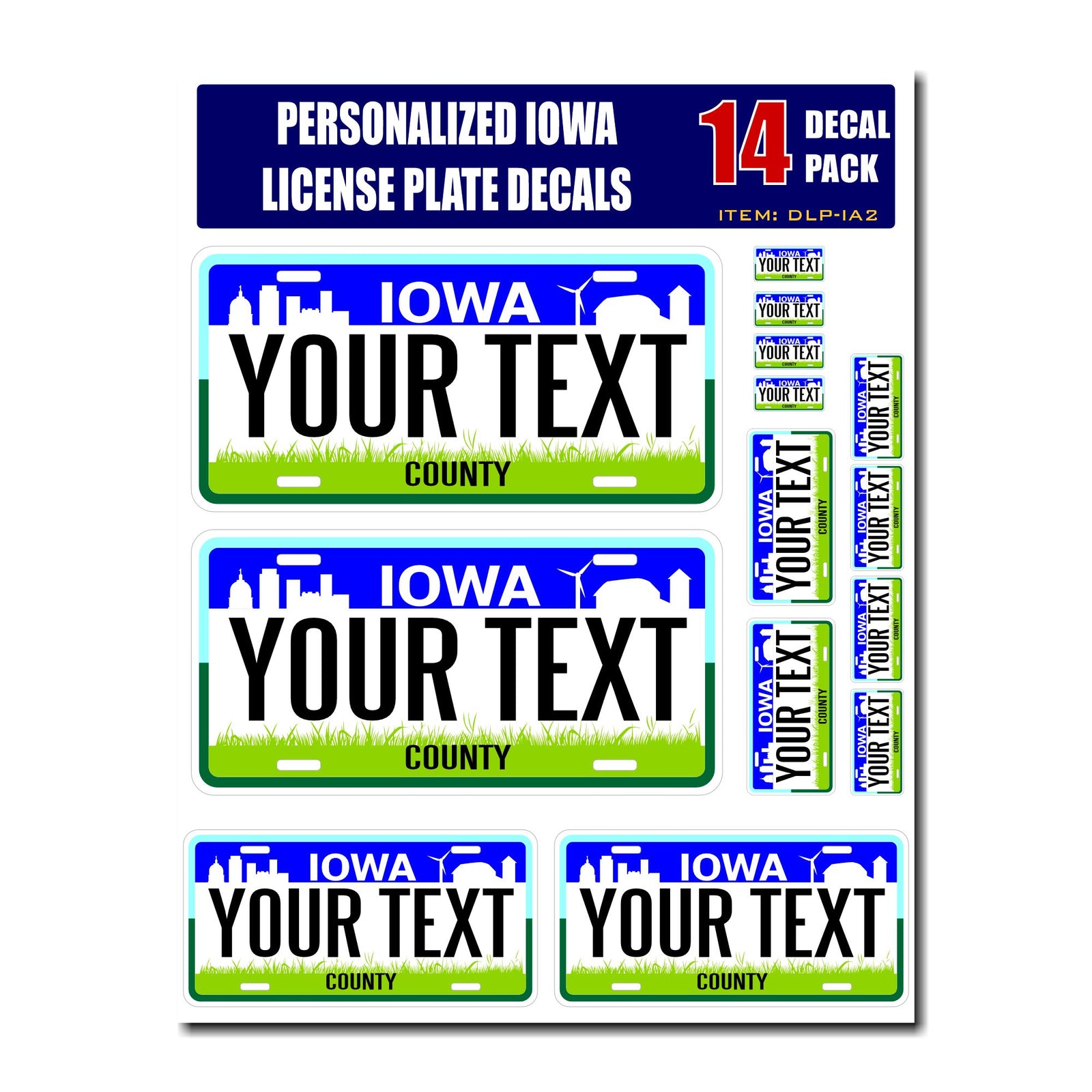 Personalized Iowa License Plate Decals - Stickers Version 2