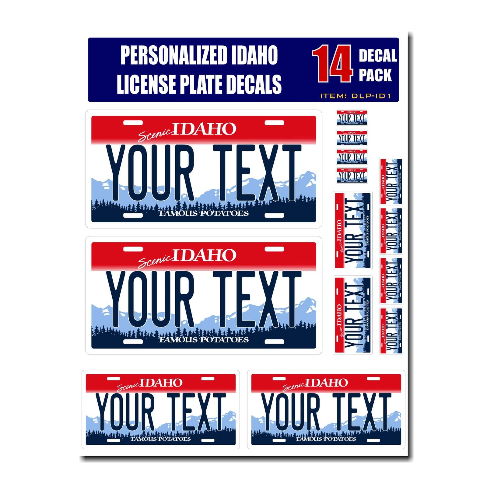 Personalized Idaho License Plate Decals - Stickers Version 1