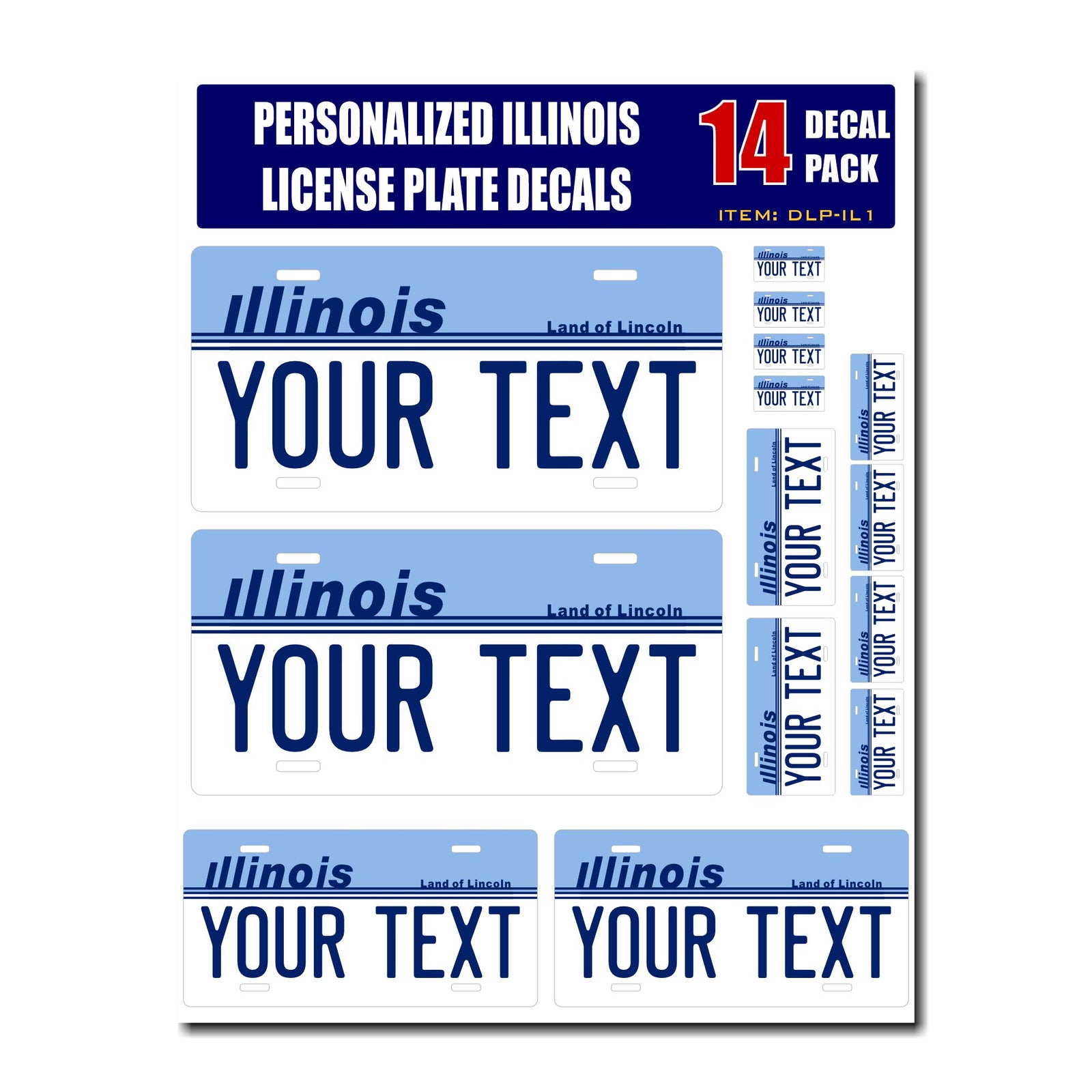 Personalized Illinois License Plate Decals - Stickers Version 1
