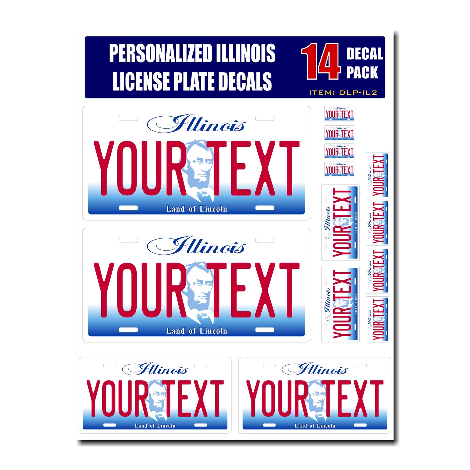 Personalized Illinois License Plate Decals - Stickers Version 2