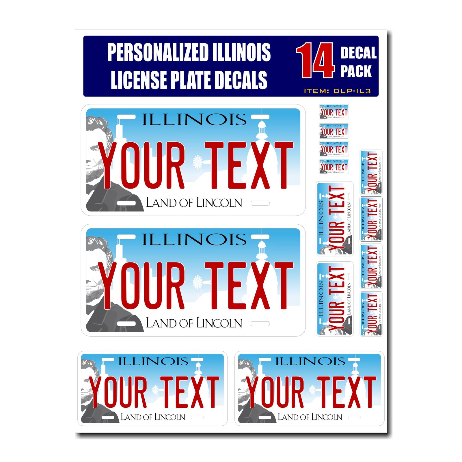 Personalized Illinois License Plate Decals - Stickers Version 3