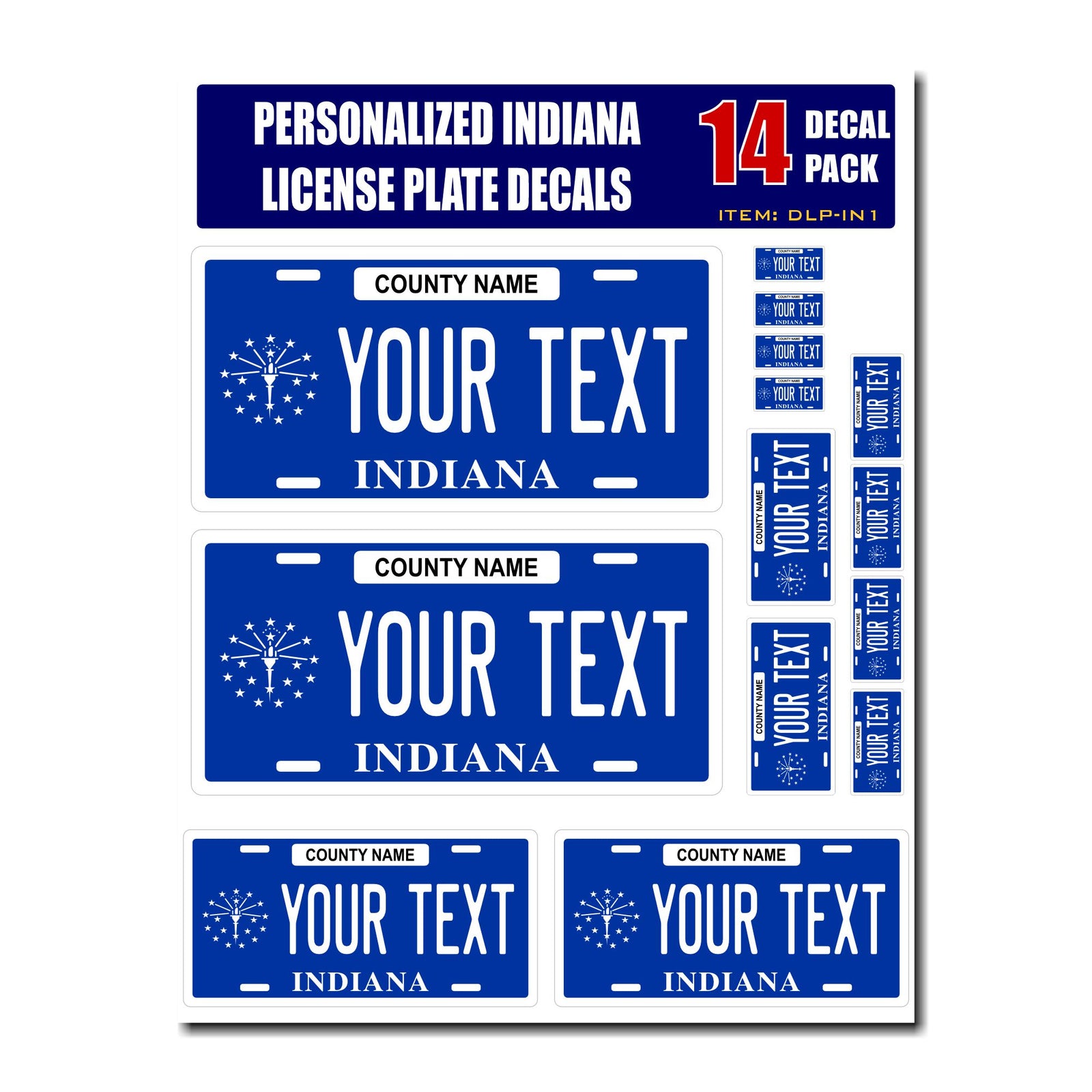 Personalized Indiana License Plate Decals - Stickers Version 1