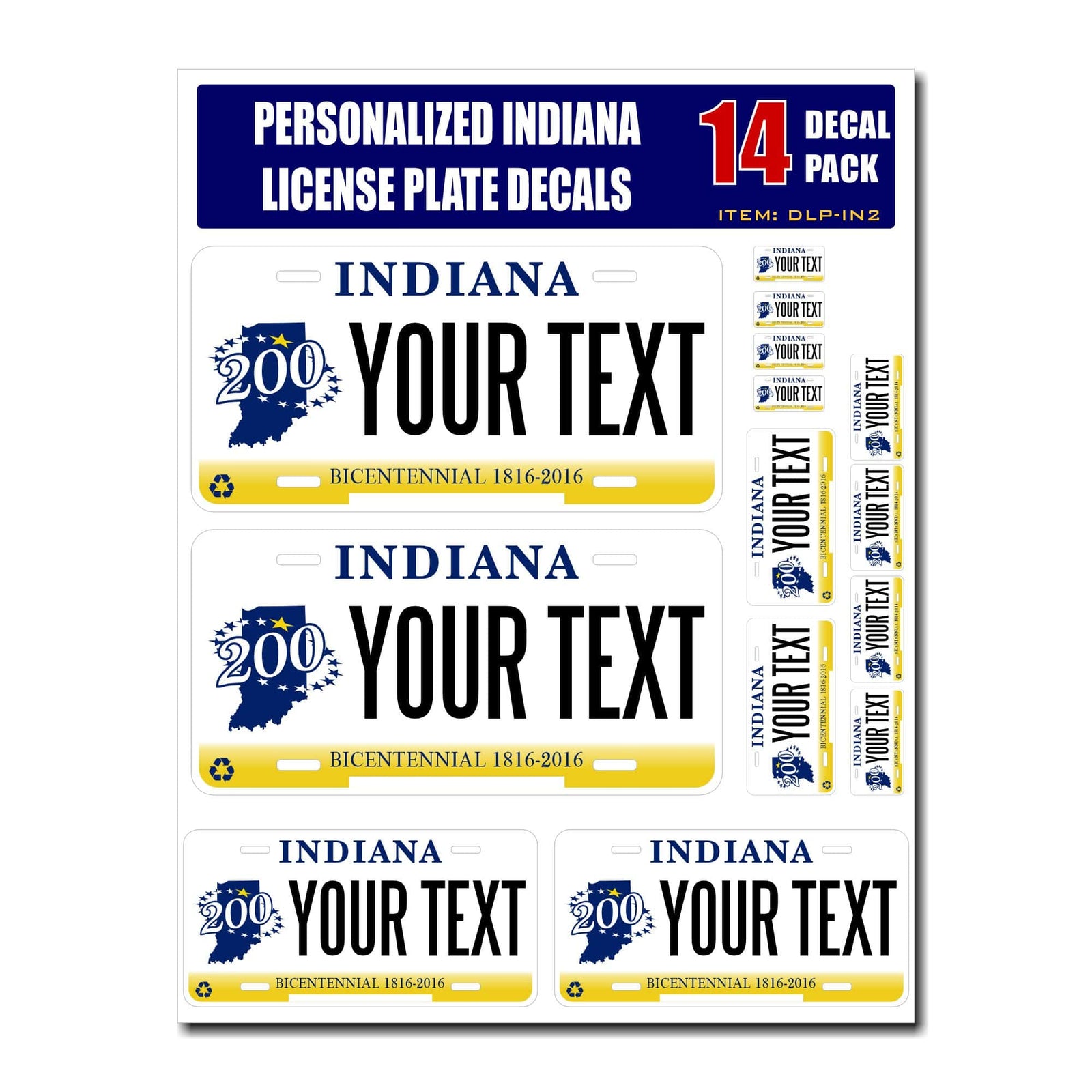 Personalized Indiana License Plate Decals - Stickers Version 2