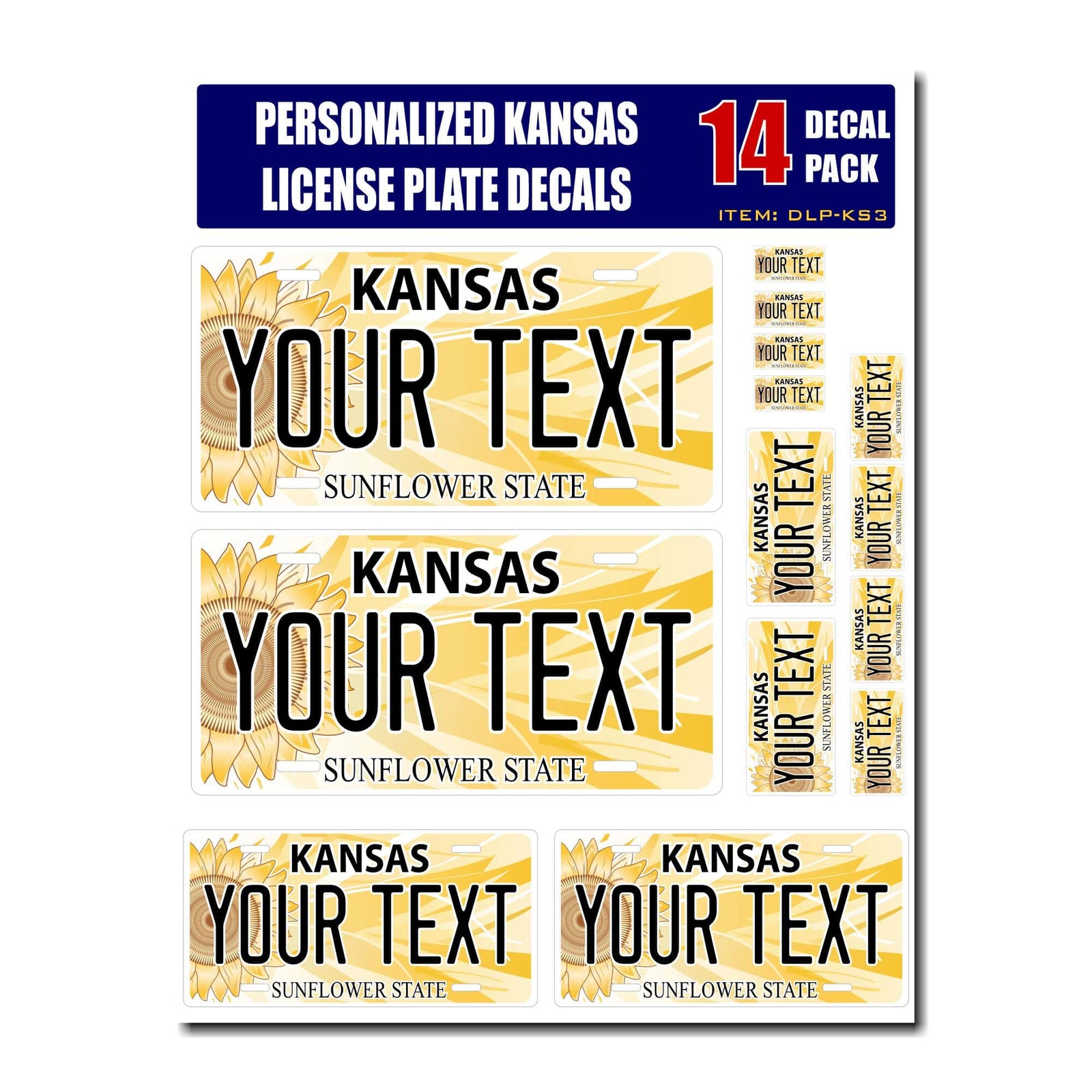 Personalized Kansas License Plate Decals - Stickers Version 3