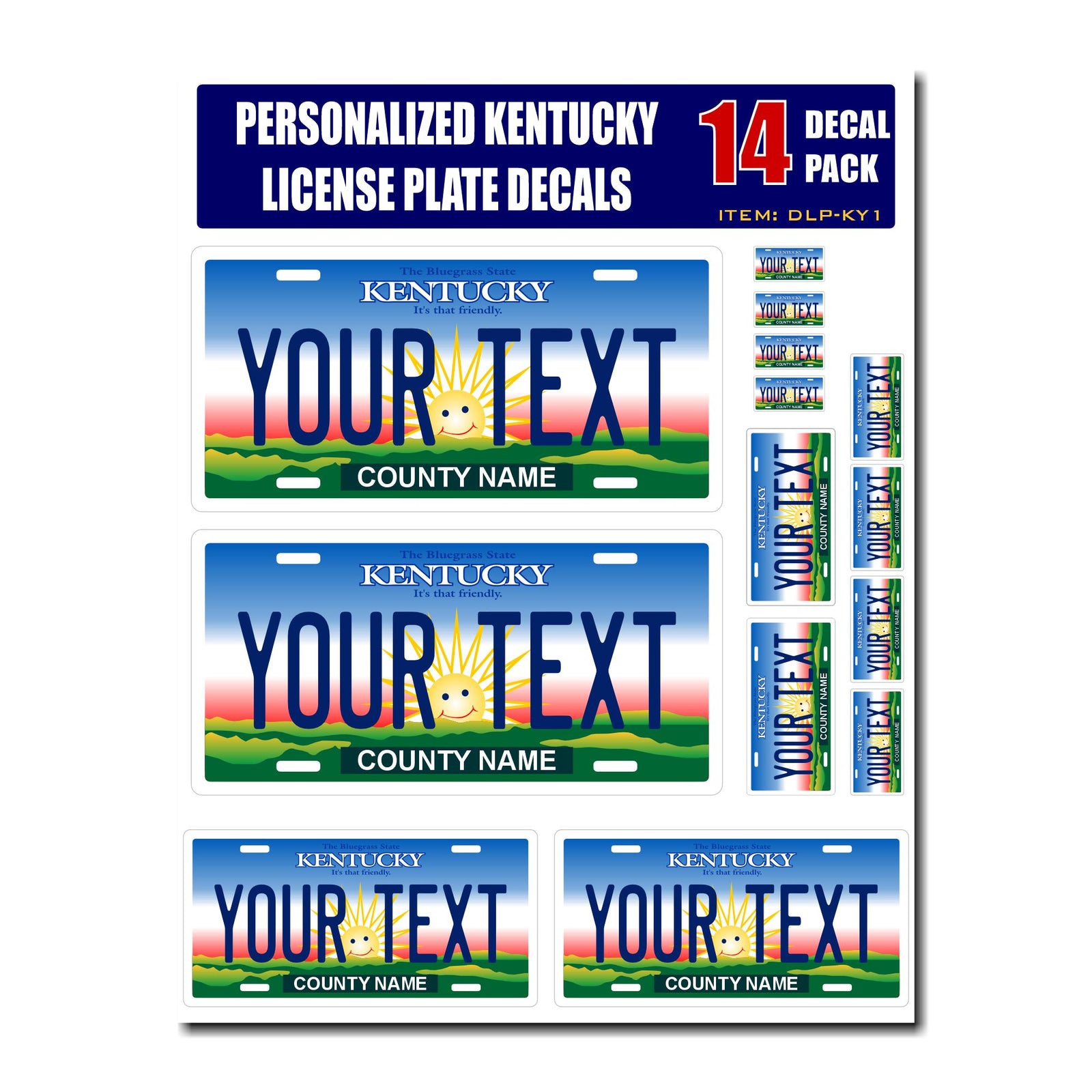 Personalized Kentucky License Plate Decals - Stickers Version 1