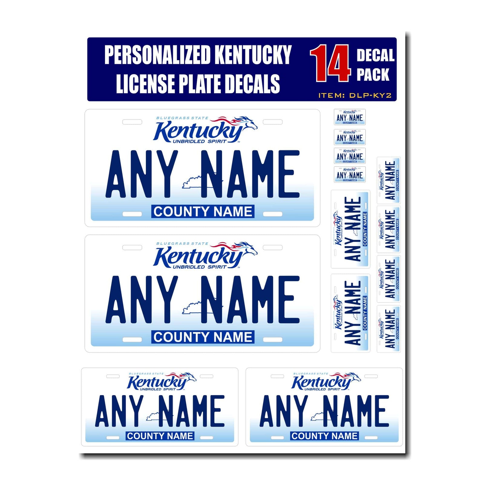 Personalized Kentucky License Plate Decals - Stickers Version 2