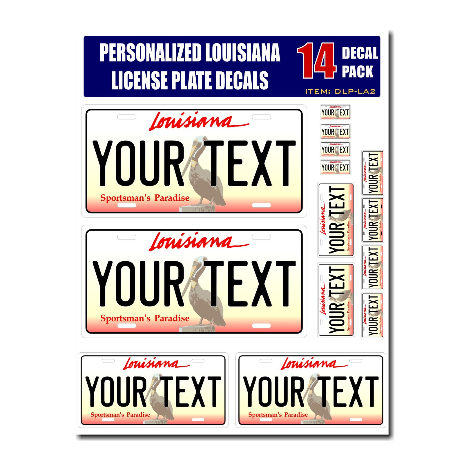Personalized Louisiana License Plate Decals - Stickers Version 2