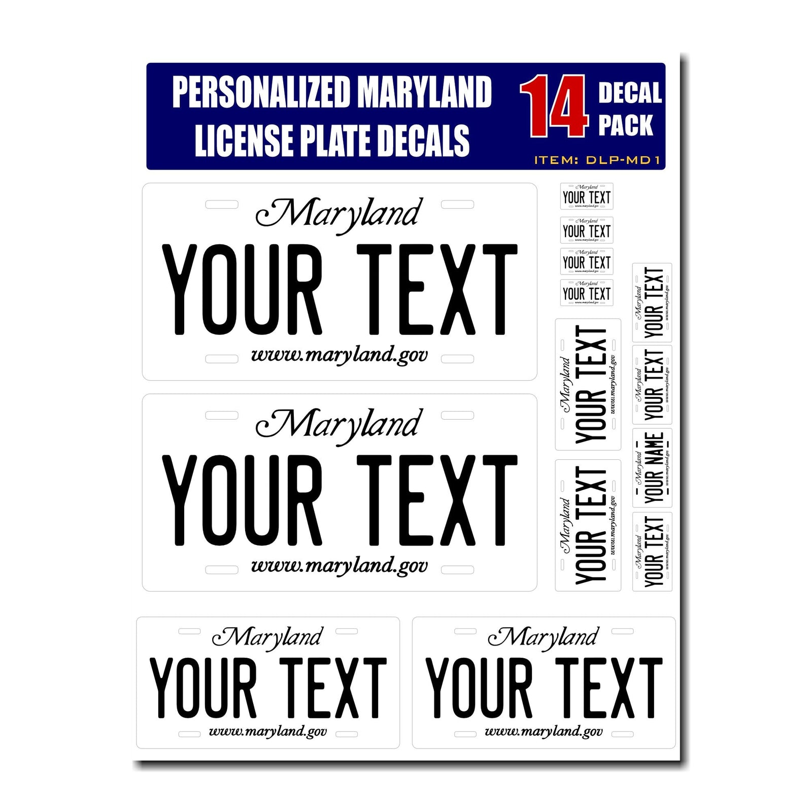 Personalized Maryland License Plate Decals - Stickers Version 1