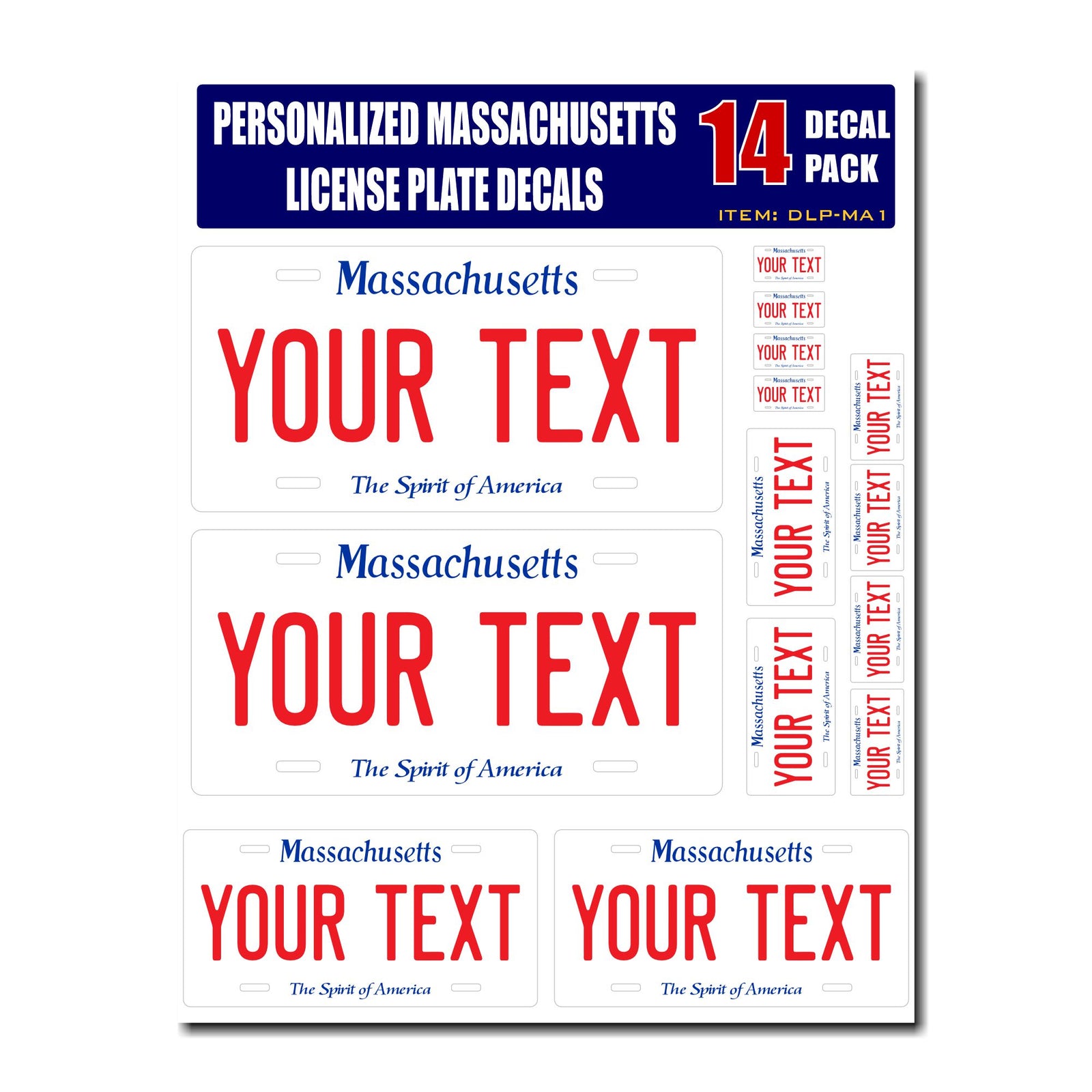 Personalized Massachusetts License Plate Decals - Stickers Version 1