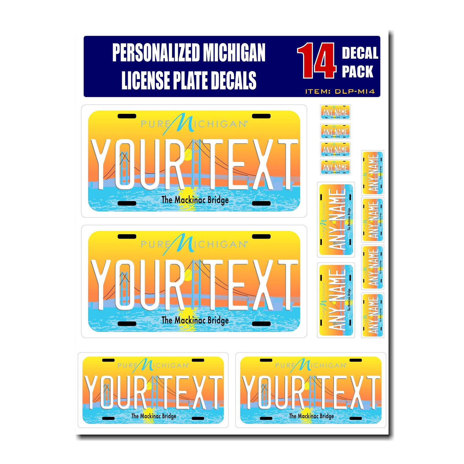 Personalized Michigan License Plate Decals - Stickers Version 4