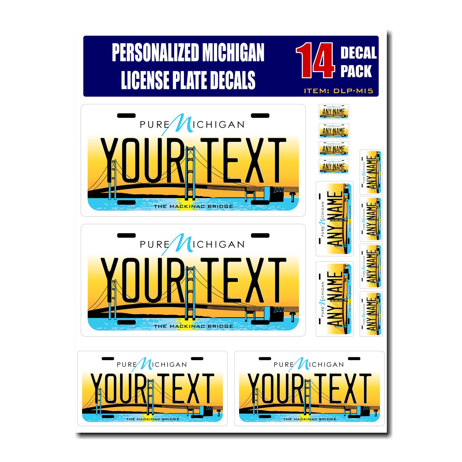 Personalized Michigan License Plate Decals - Stickers Version 5