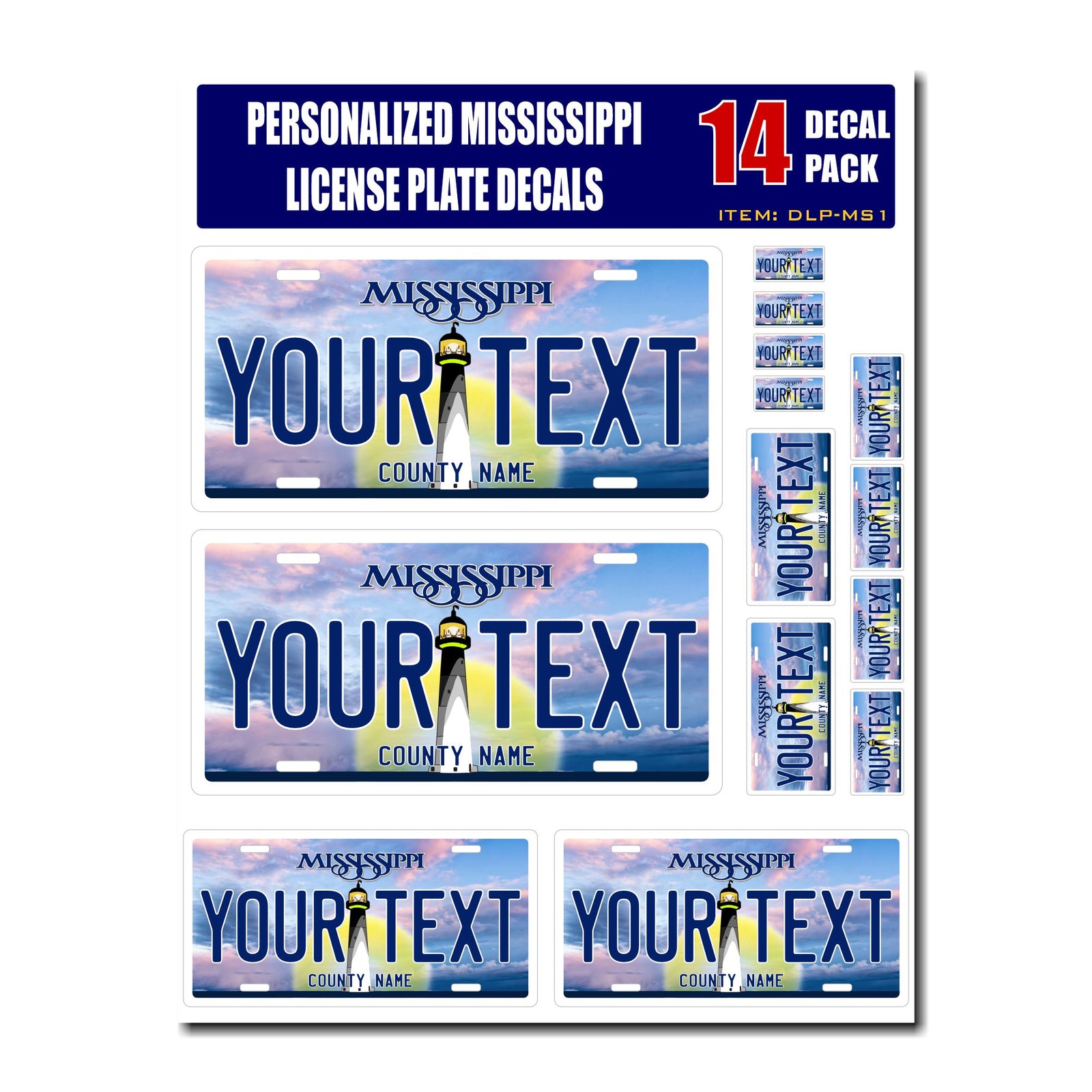 Personalized Mississippi License Plate Decals - Stickers Version 1