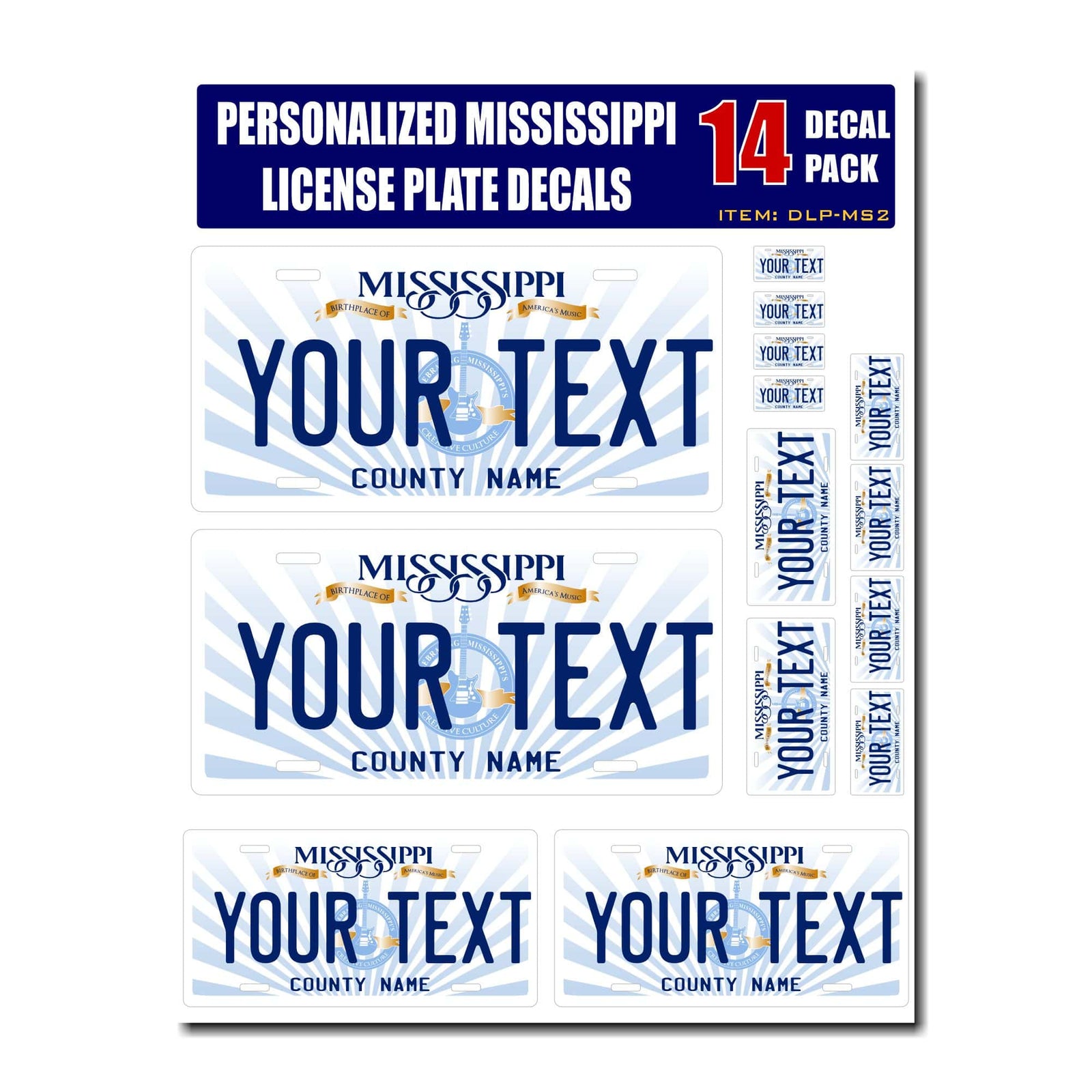 Personalized Mississippi License Plate Decals - Stickers Version 2