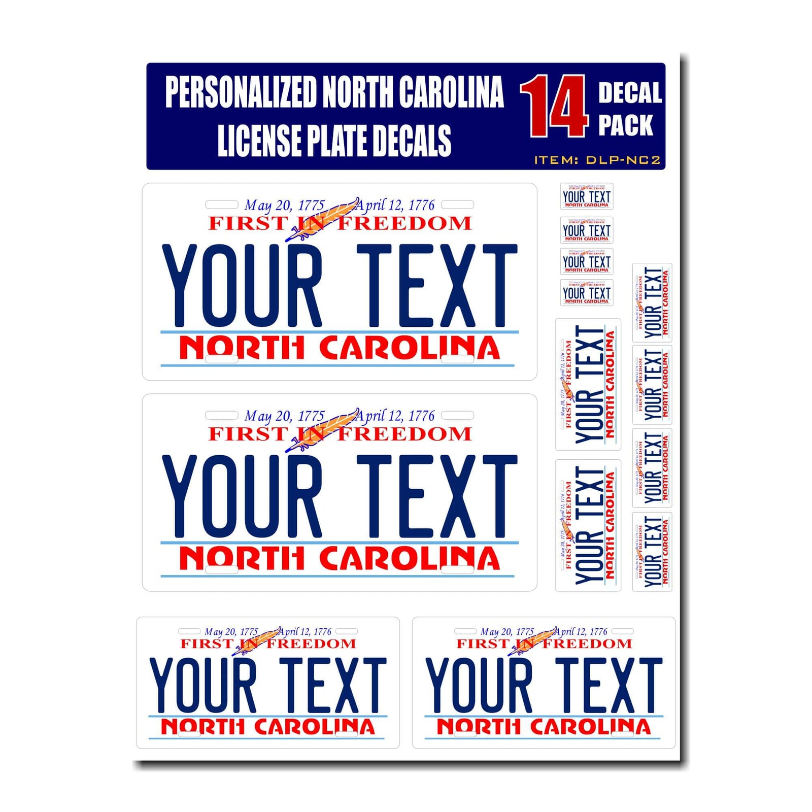 Personalized North Carolina License Plate Decals - Stickers Version 2