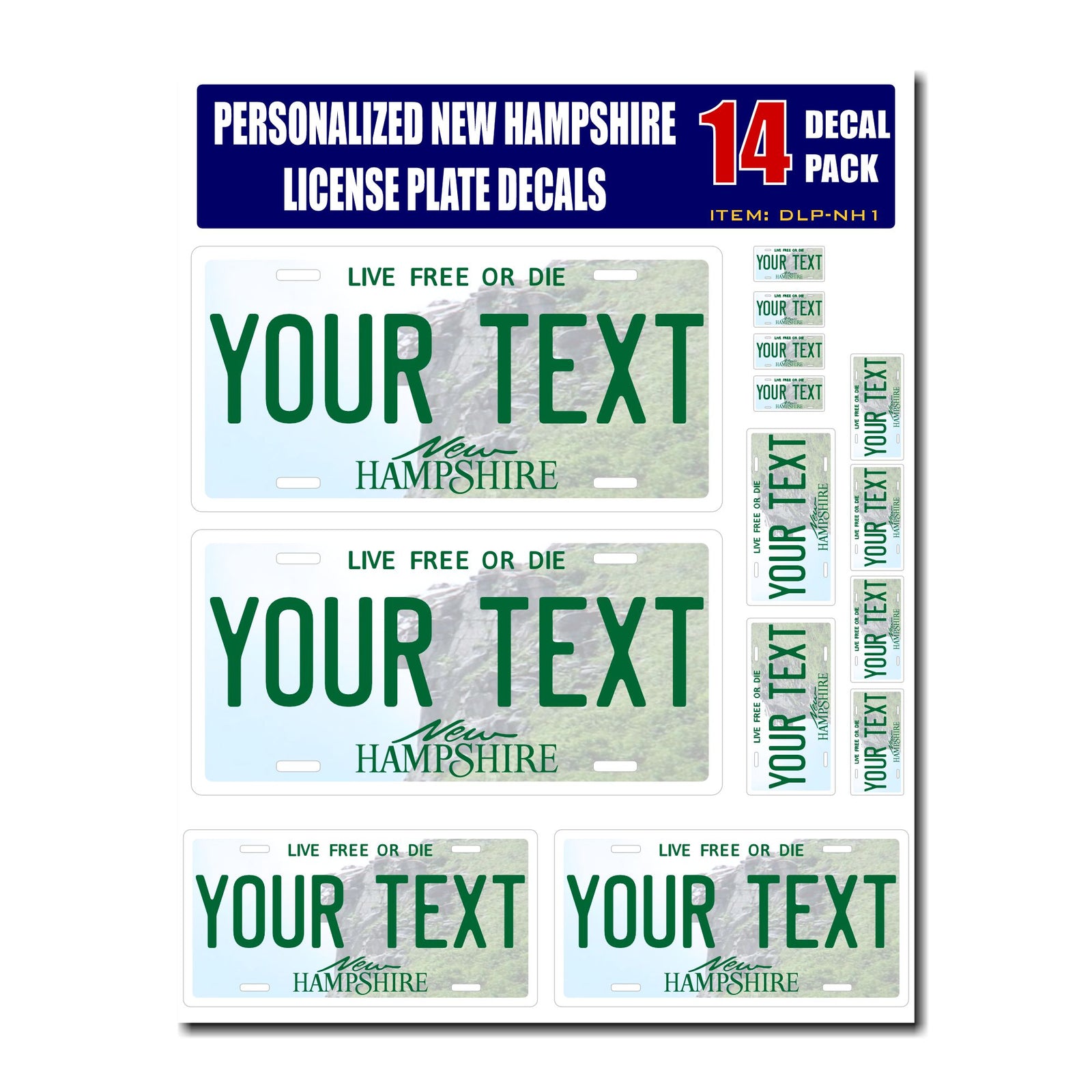 Personalized New Hampshire License Plate Decals - Stickers Version 1