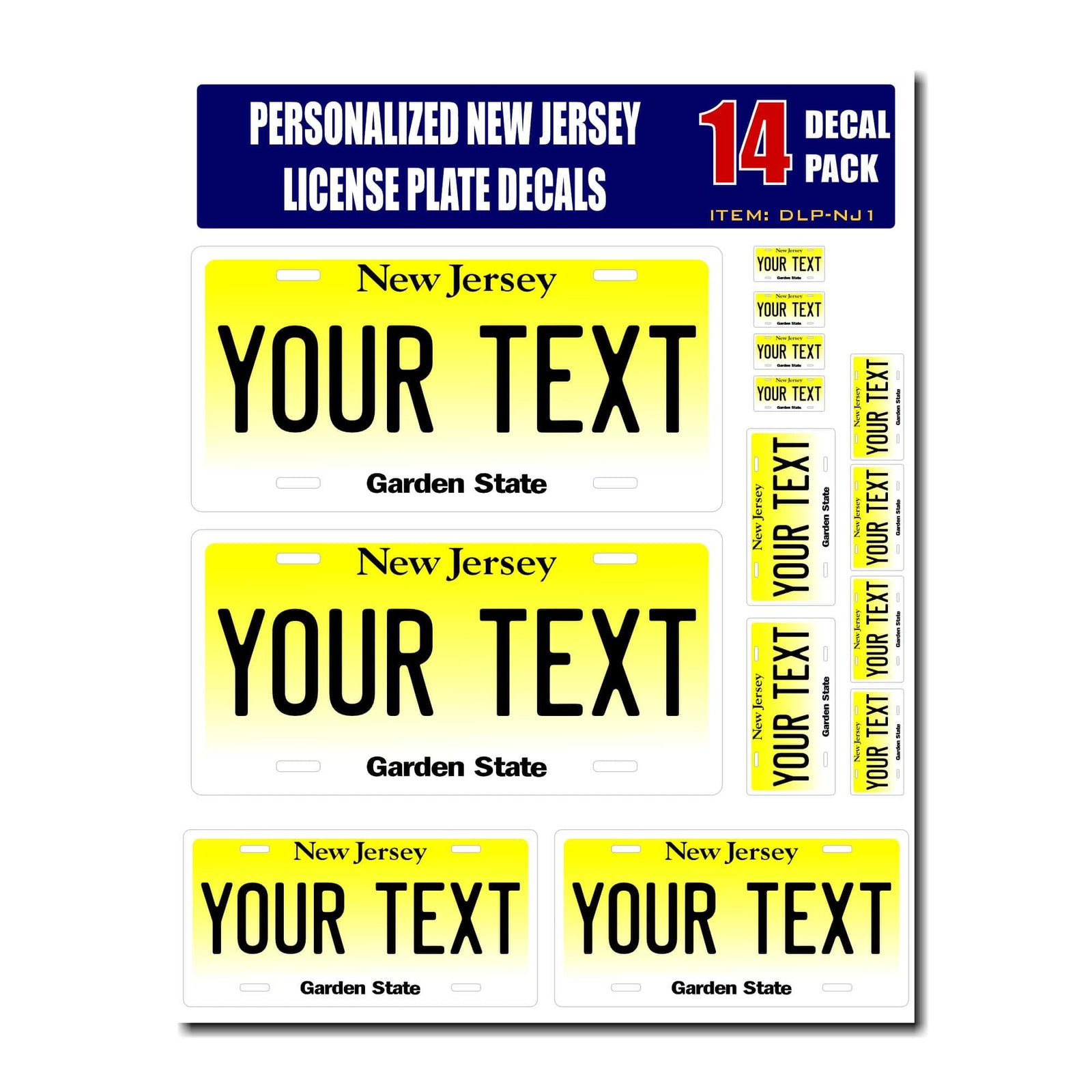 Personalized New Jersey License Plate Decals - Stickers Version 1