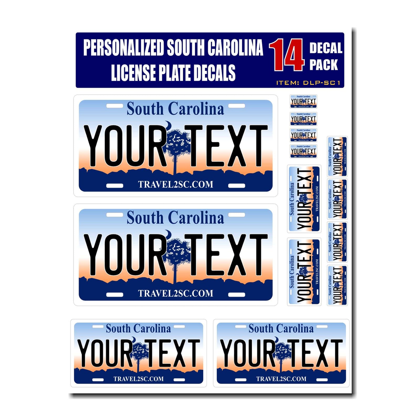 Personalized South Carolina License Plate Decals - Stickers Version 1