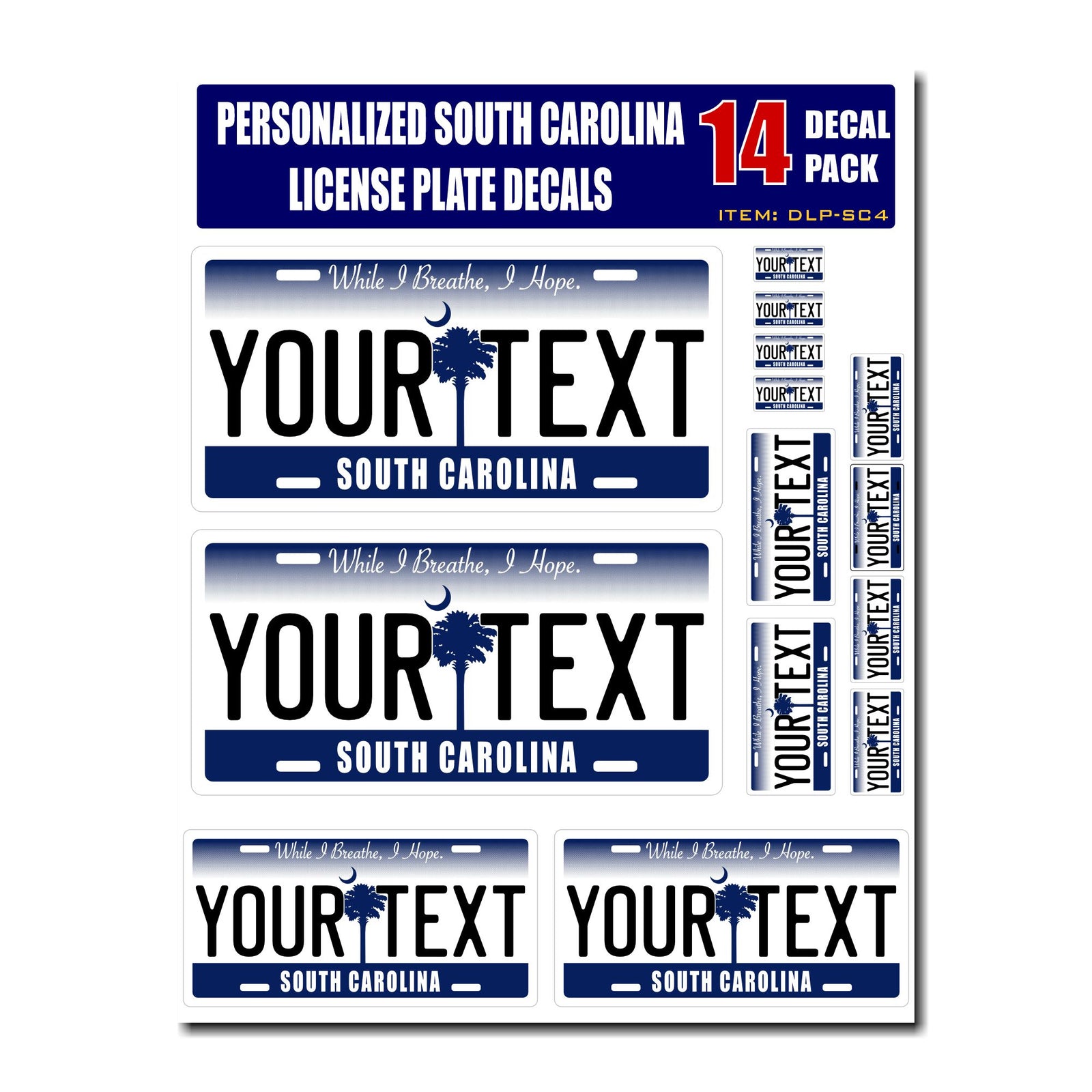 Personalized South Carolina License Plate Decals - Stickers Version 4