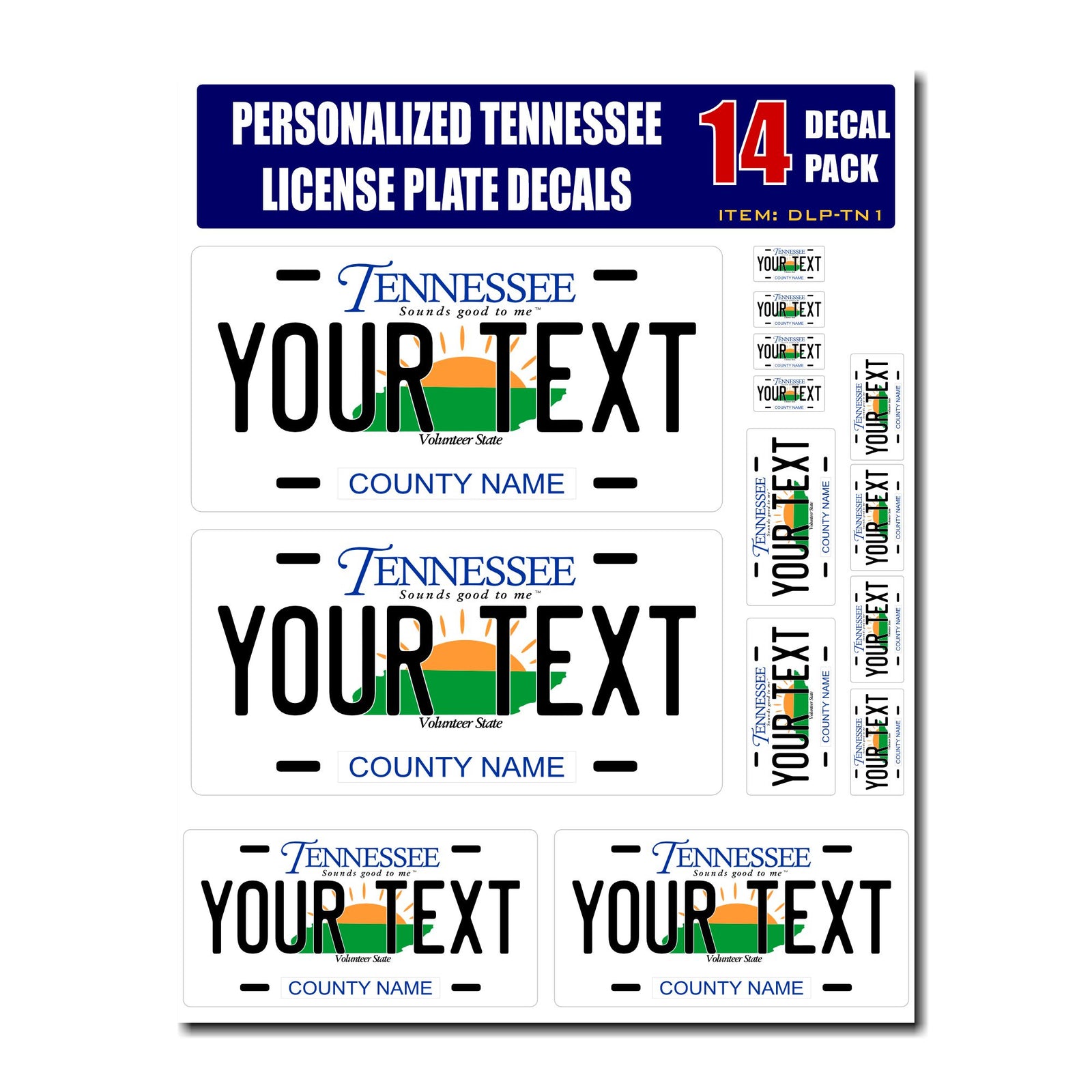 Personalized Tennessee License Plate Decals - Stickers Version 1