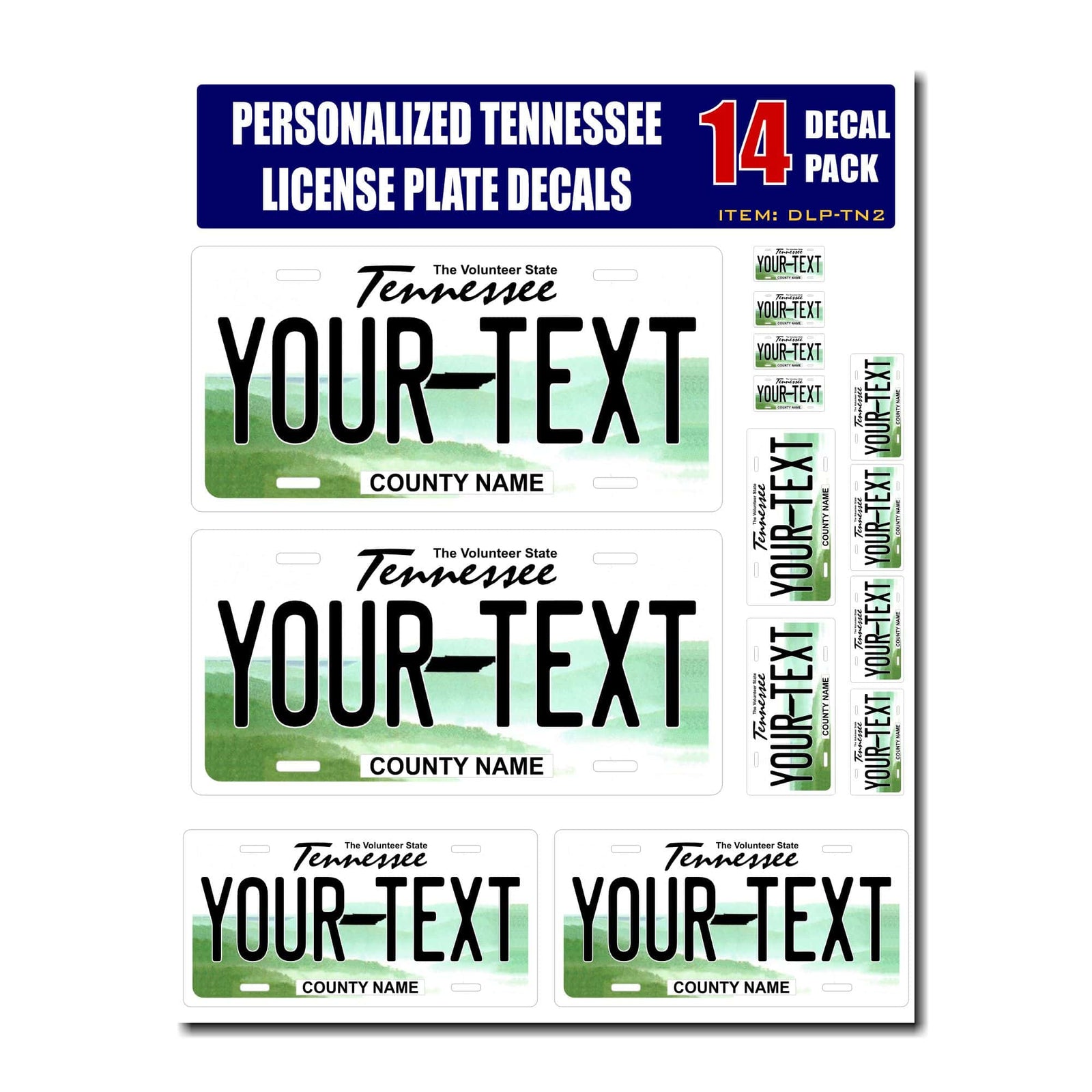 Personalized Tennessee License Plate Decals - Stickers Version 2