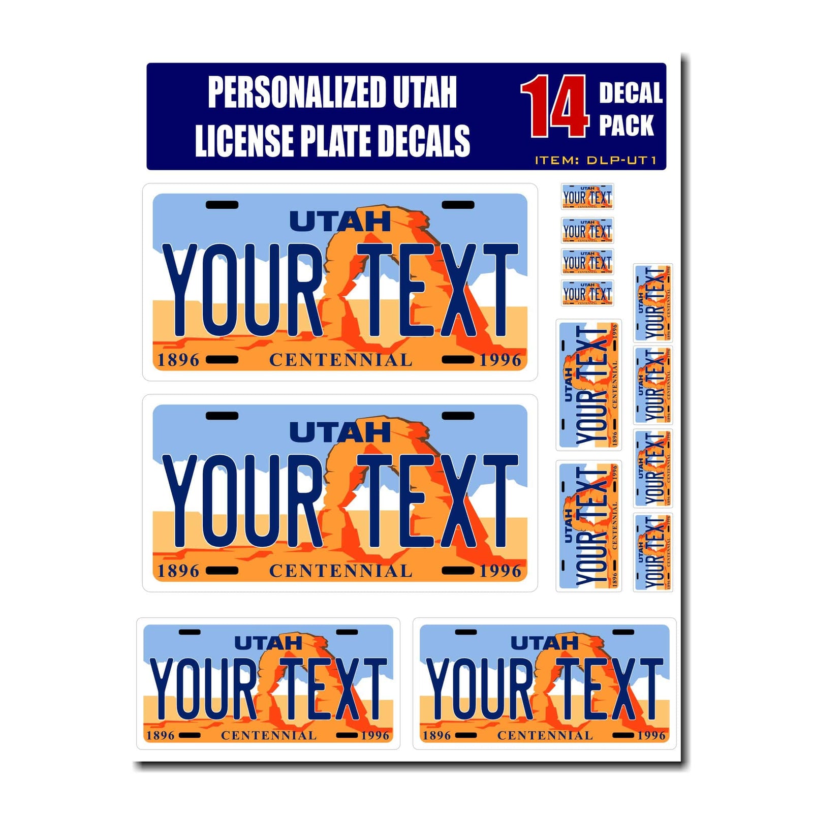 Personalized Utah License Plate Decals - Stickers Version 1