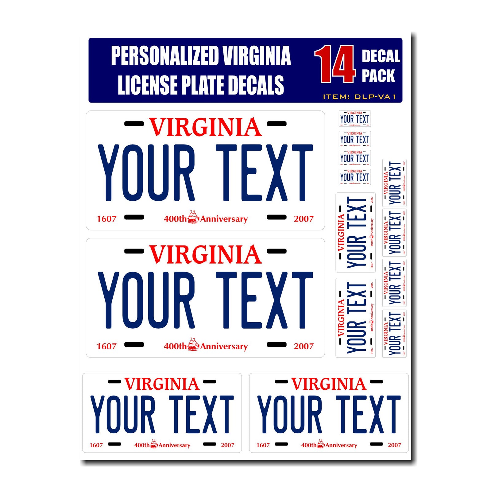 Personalized Virginia License Plate Decals - Stickers Version 1