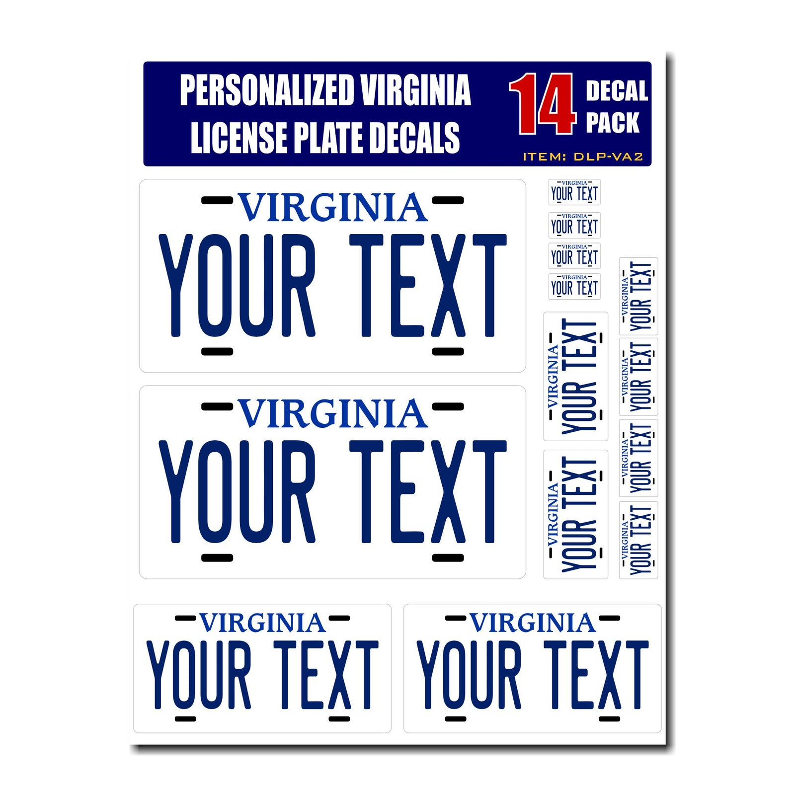 Personalized Virginia License Plate Decals - Stickers Version 2