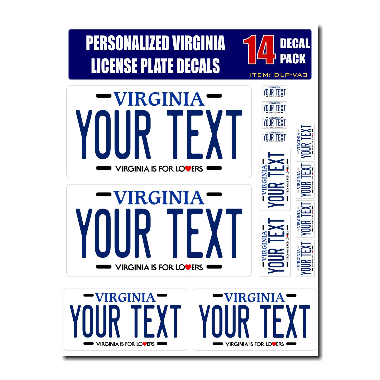 Personalized Virginia License Plate Decals - Stickers Version 3