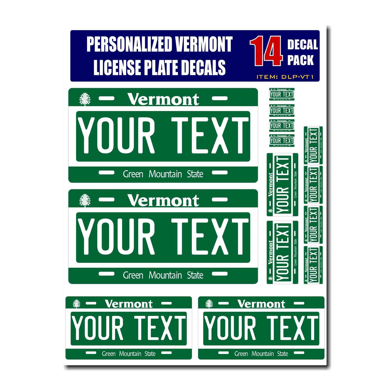 Personalized Vermont License Plate Decals - Stickers Version 1