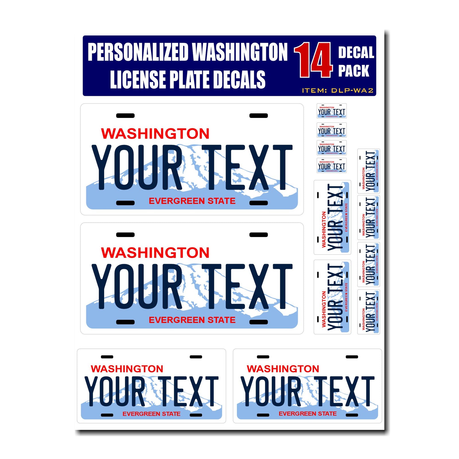 Personalized Washington License Plate Decals - Stickers Version 2