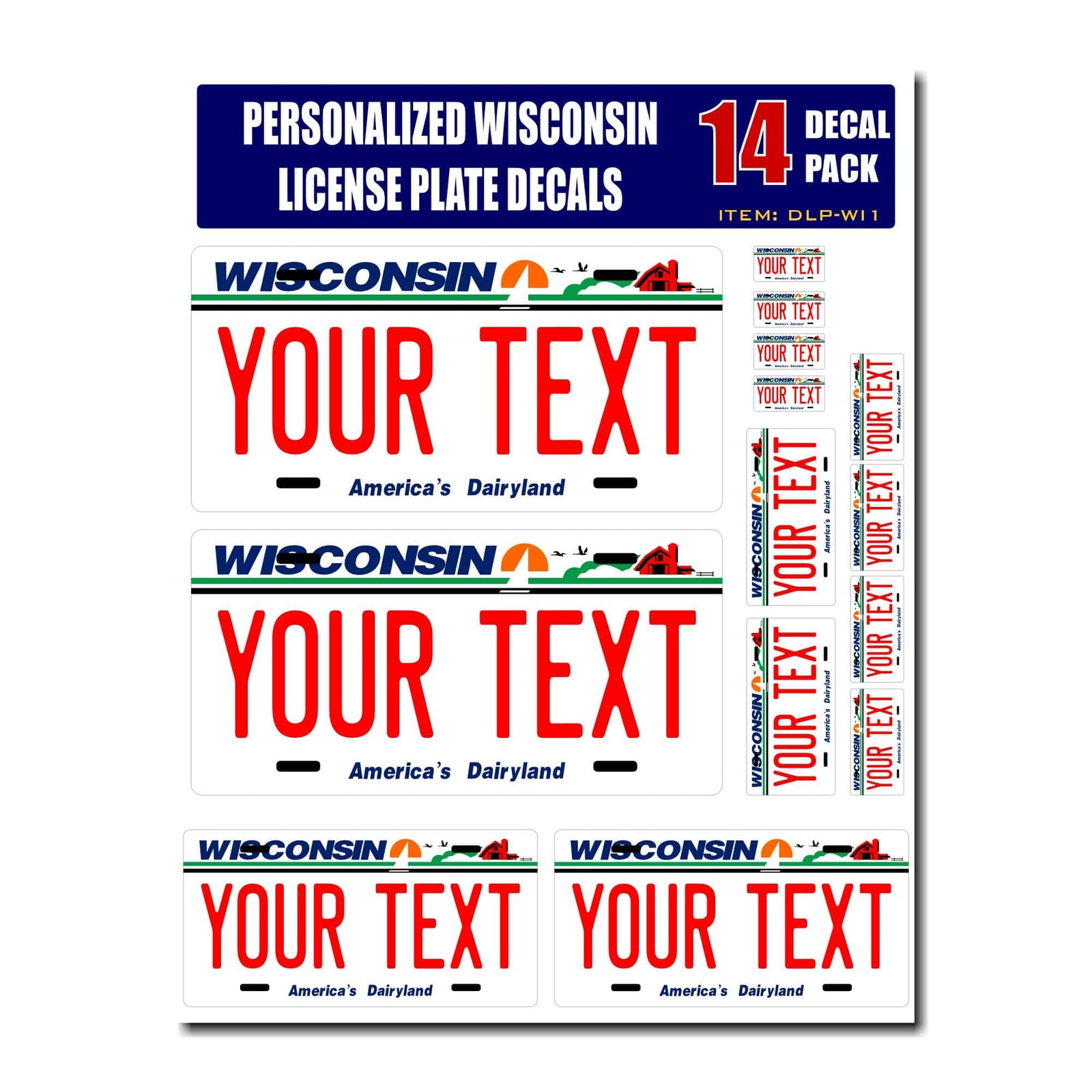 Personalized Wisconsin License Plate Decals - Stickers Version 1