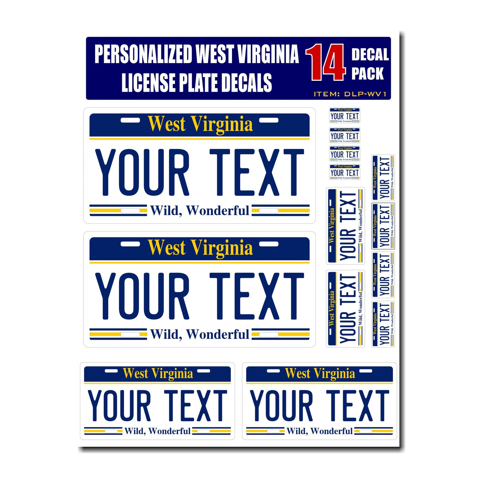Personalized West Virginia License Plate Decals - Stickers Version 1