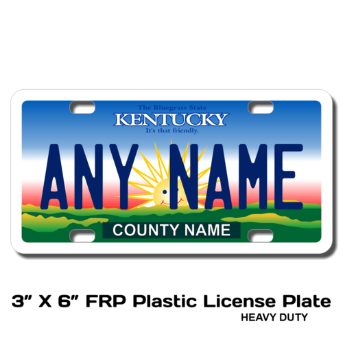 Personalized Kentucky 3" X 6" FRP Plastic License Plate (KLP-KY1-3X6P)