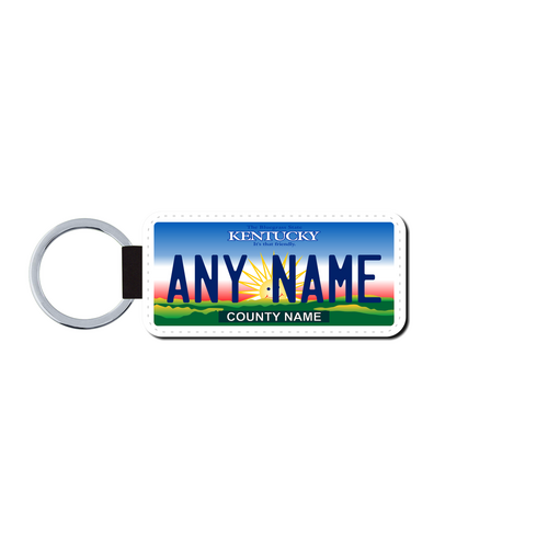 Personalized Kentucky 1.5" X 3" Faux Leather License Plate Key Ring (KLP-KY1-KR)