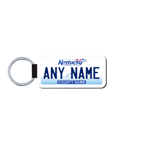 Personalized Kentucky 1.5" X 3" Faux Leather License Plate Key Ring (KLP-KY2-KR)