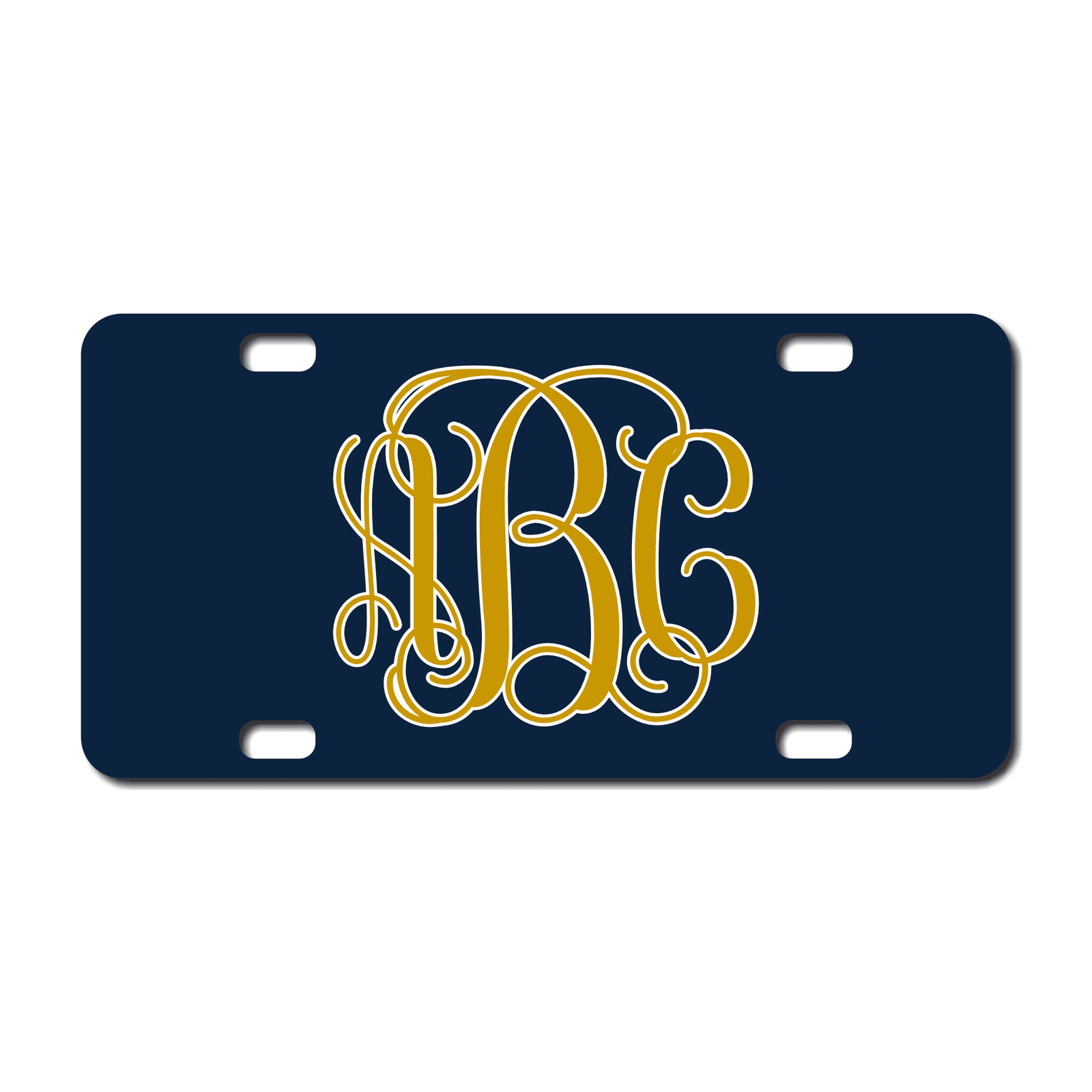 Vine Font Monogram License Plates or keychain - Notre Dame University Team Colors - Choose from 6 sizes personalized with your monogram. KLP-155