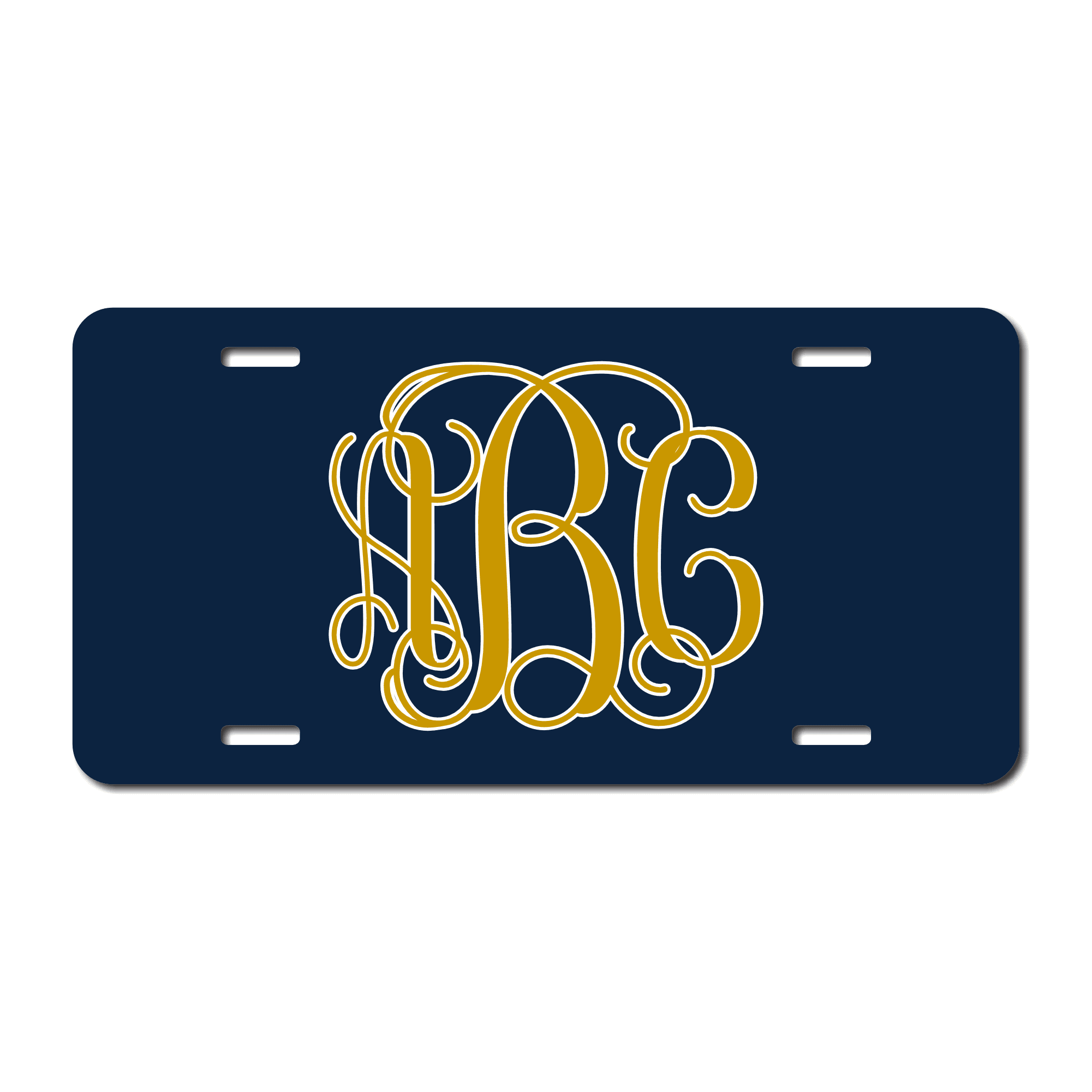 Vine Font Monogram License Plates or keychain - Notre Dame University Team Colors - Choose from 6 sizes personalized with your monogram. KLP-155