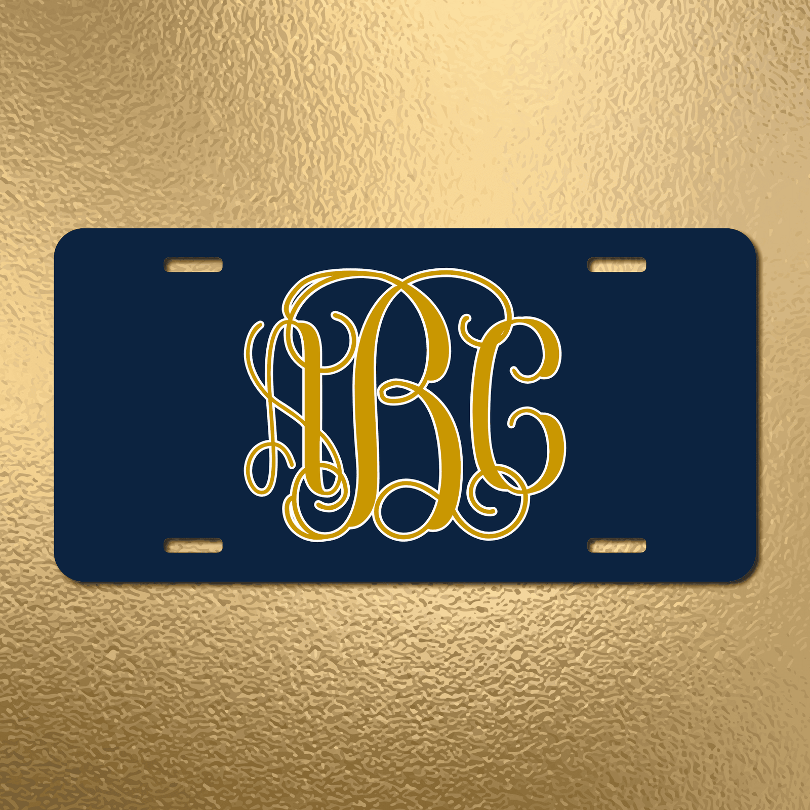 Vine Font Monogram License Plates or keychain - Notre Dame University Team Colors - Choose from 6 sizes personalized with your monogram. KLP-155